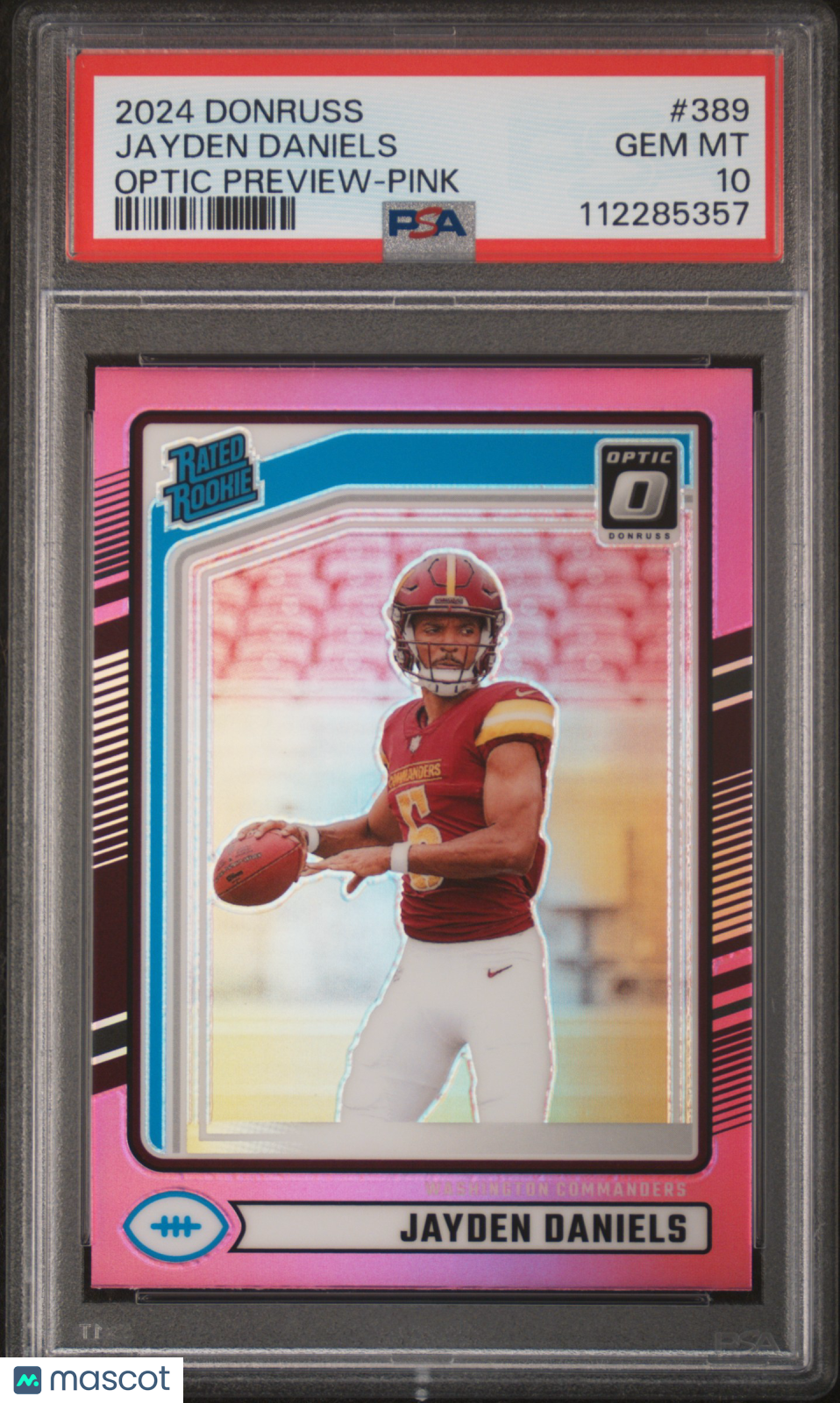 2024 Panini Donruss Jayden Daniels Optic Preview Pink Rookie #389 PSA 10 Washington Commanders Graded Sports Cards
