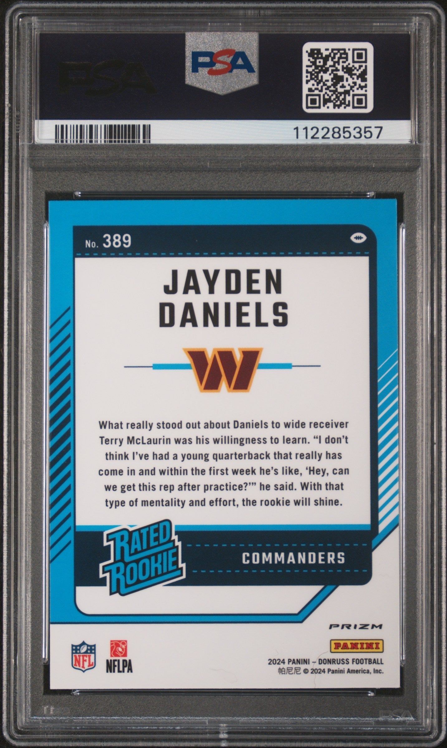 2024 Panini Donruss Jayden Daniels Optic Preview Pink Rookie #389 PSA 10 Washington Commanders Graded Sports Cards