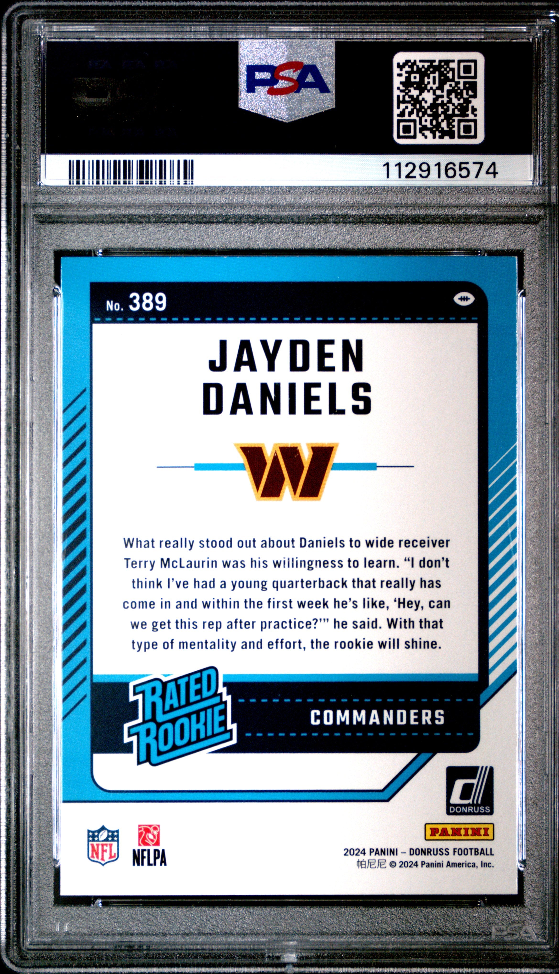 2024 Panini Donruss Jayden Daniels Rookie #389 PSA 9 Washington Commanders Graded Sports Cards