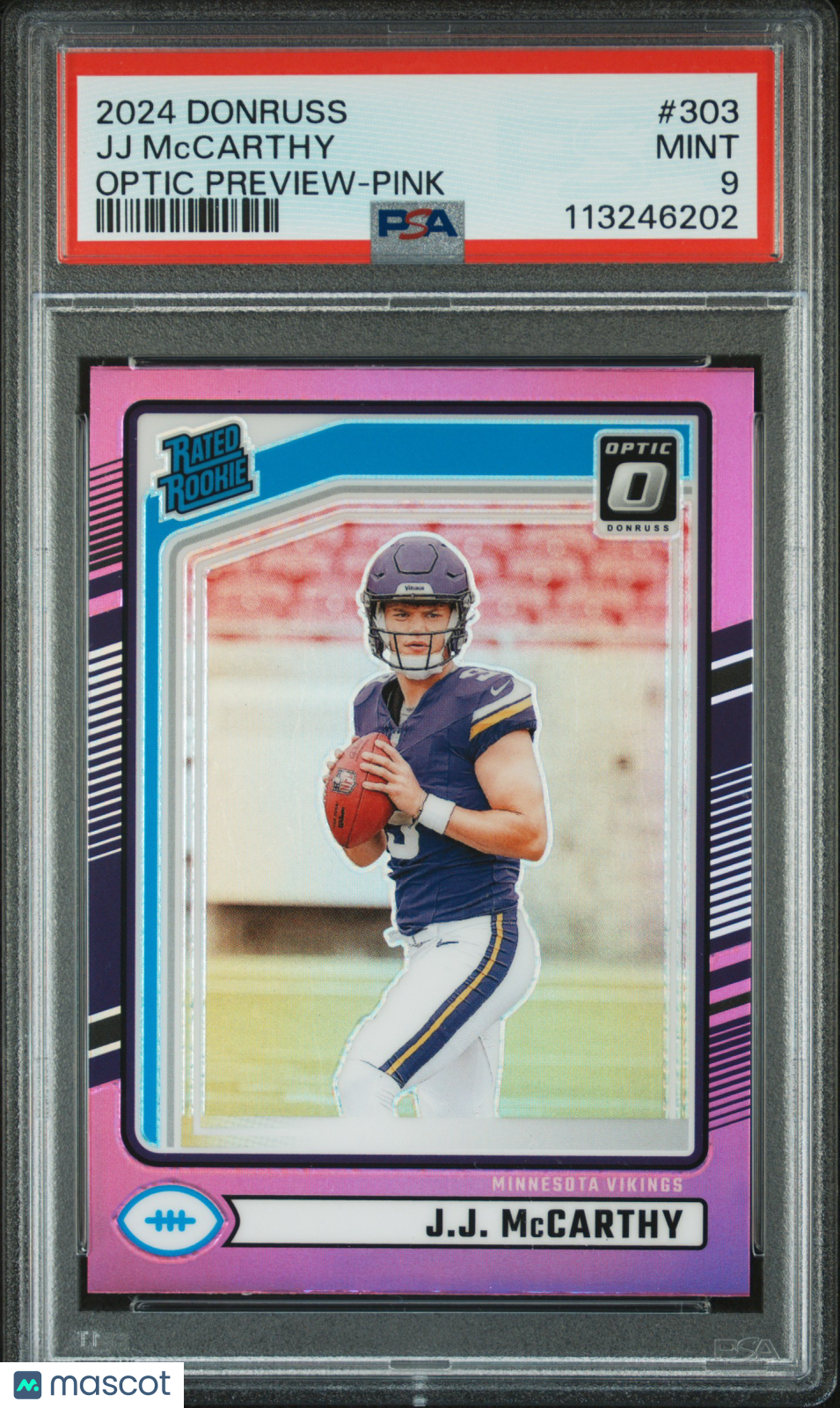 2024 Panini Donruss JJ Mccarthy Optic Preview Pink #303 PSA 9 - Graded Sports Cards