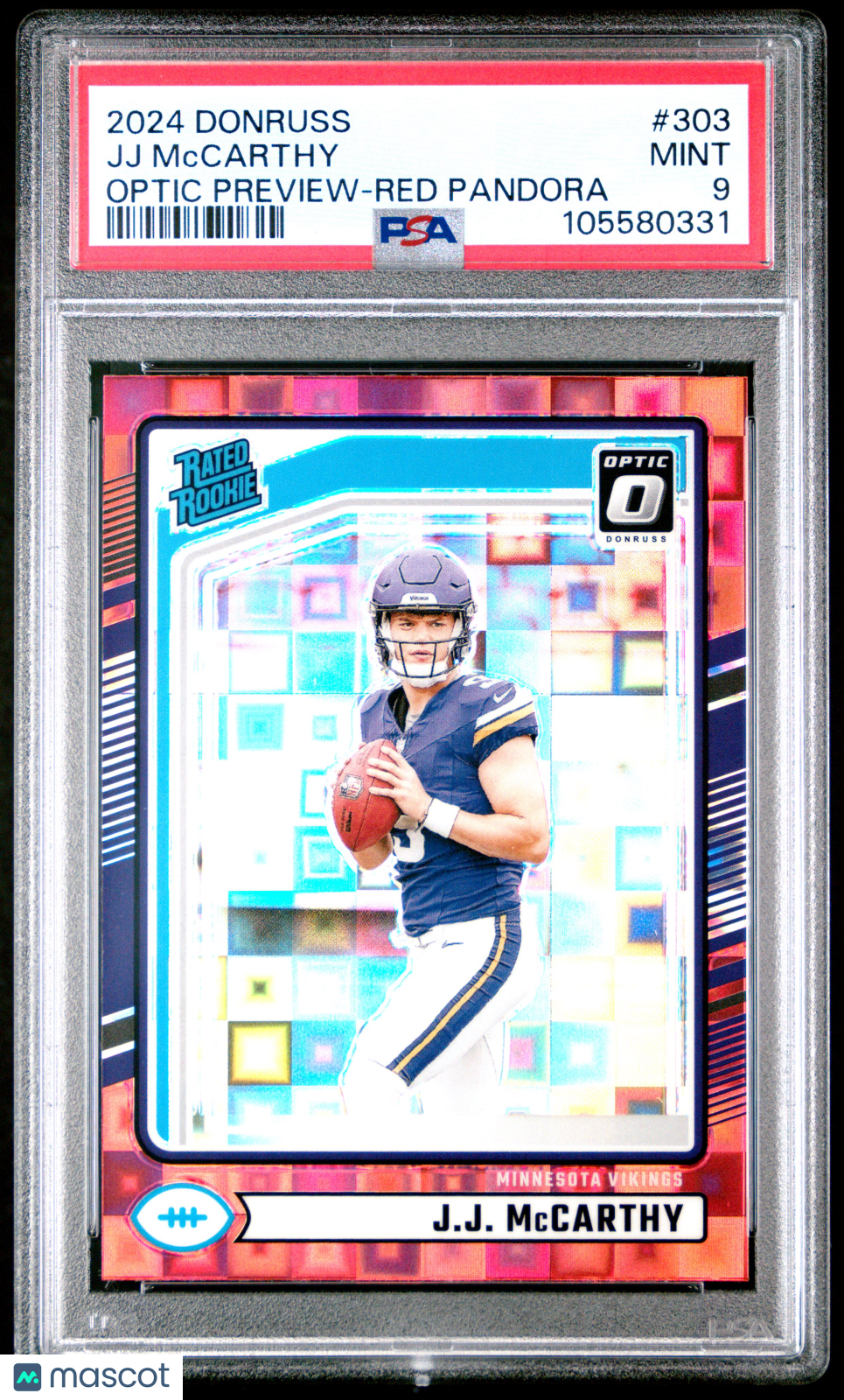 2024 Panini Donruss JJ Mccarthy Optic Preview Red Pandora Rookie #303 PSA 9 - Graded Sports Cards