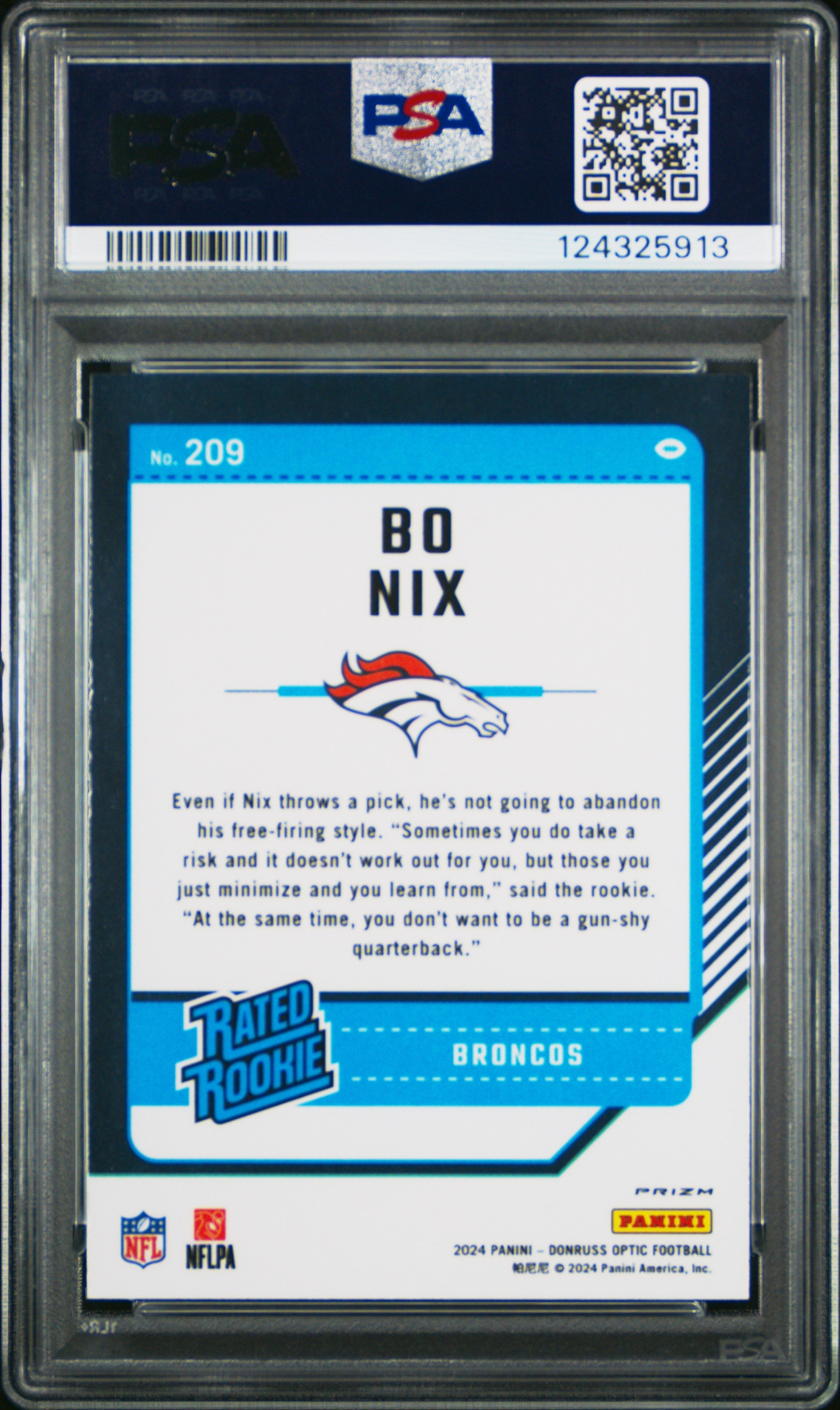 2024 Panini Donruss Optic Bo Nix Purple Shock Rookie #209 PSA 9 MINT Broncos - Graded Sports Cards