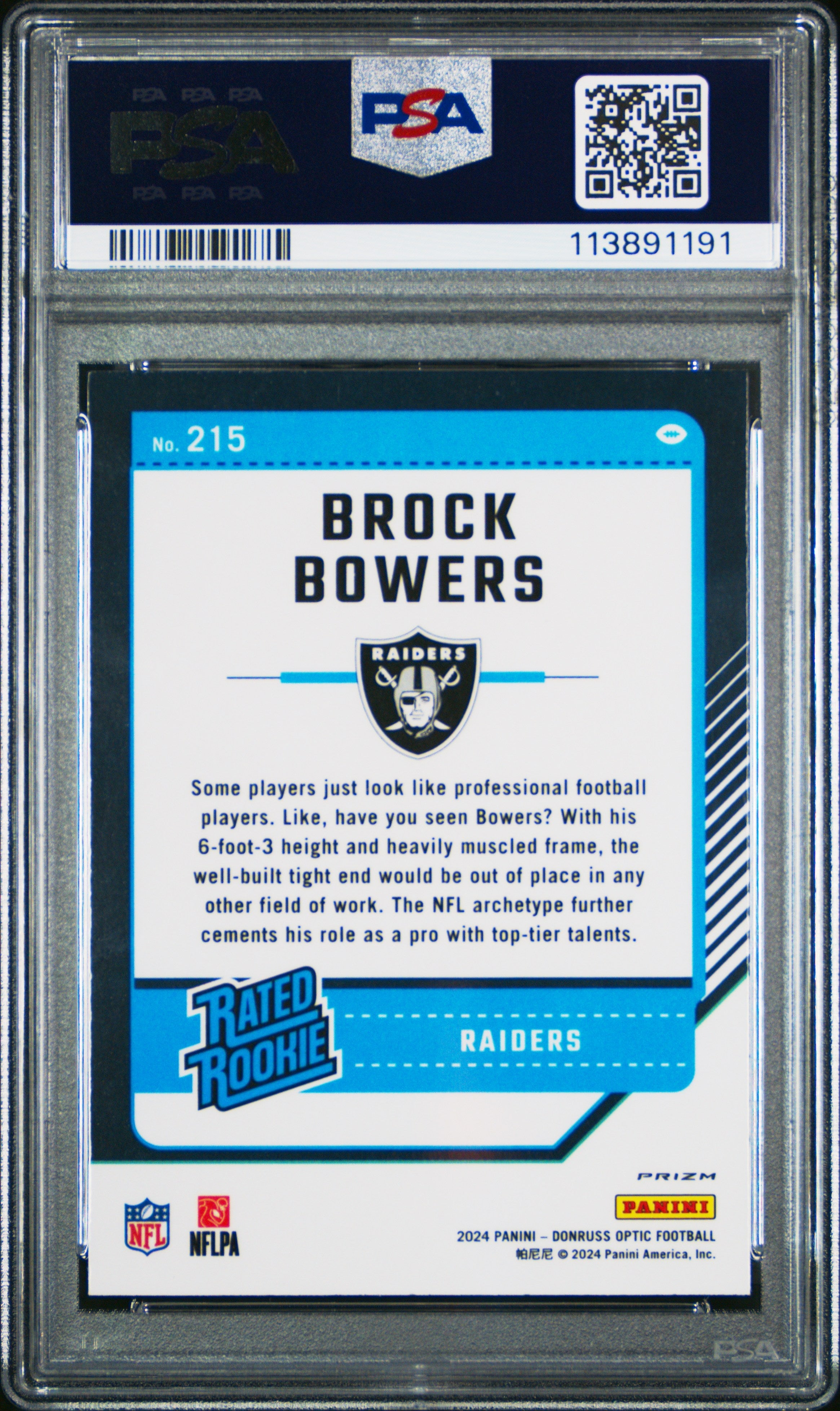 2024 Panini Donruss Optic Brock Bowers Pink Rookie #215 PSA 9 Las Vegas Raiders - Graded Sports Cards