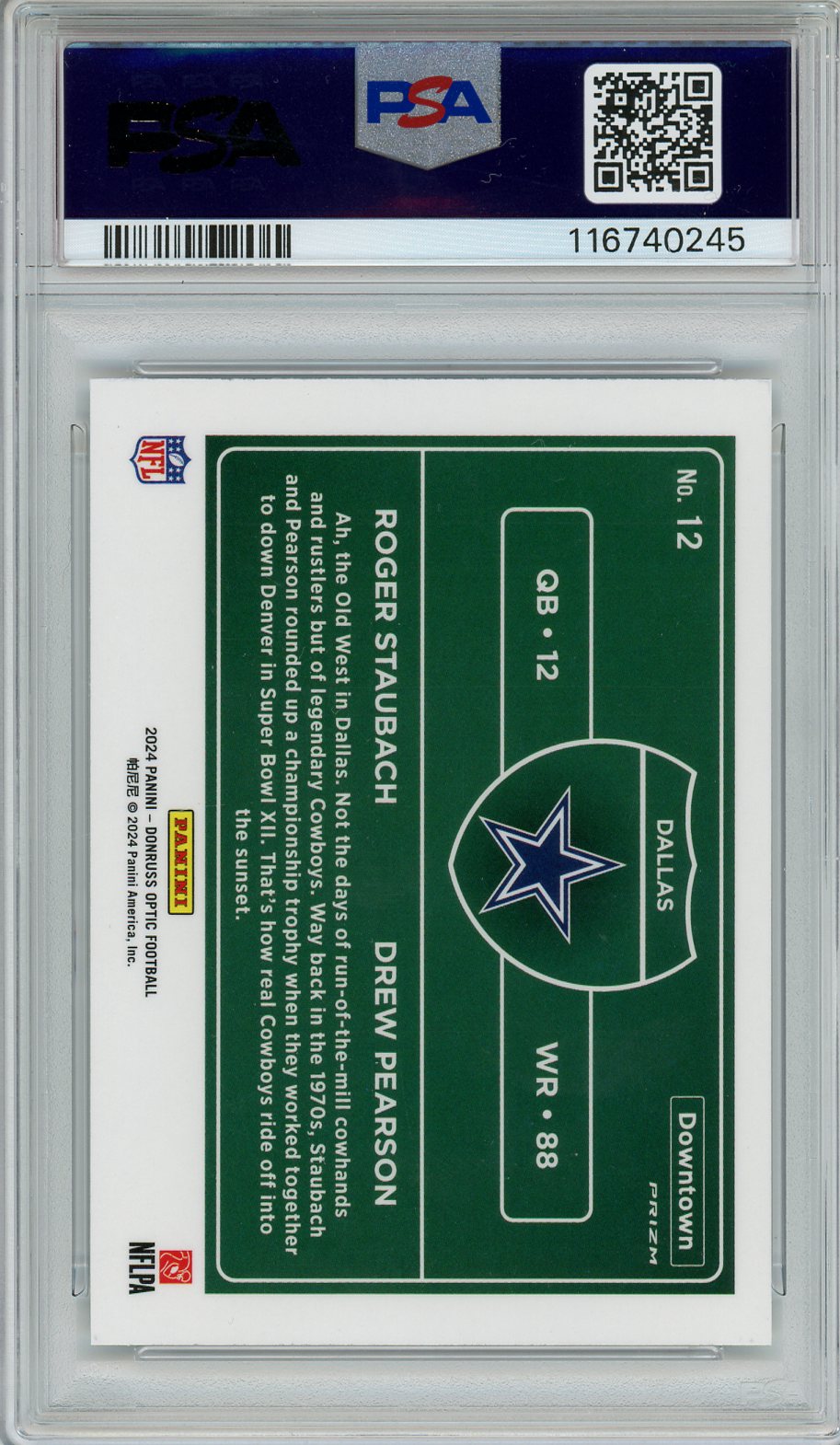 2024 Panini Donruss Optic Downtown Duos Pearson Staubach #12 PSA 10 - Graded Sports Cards