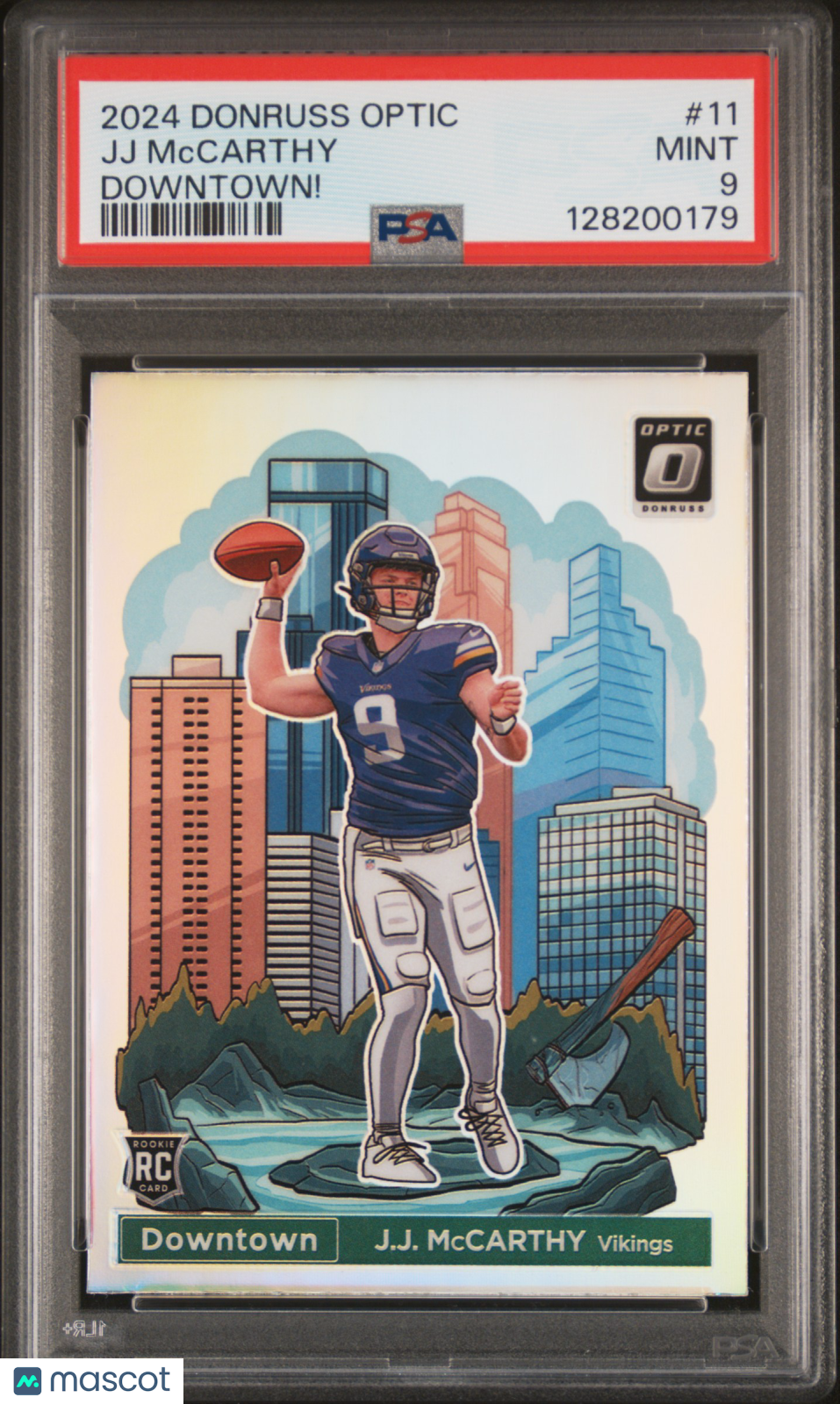 2024 Panini Donruss Optic Downtown! JJ Mccarthy Rookie #11 PSA 9 MINT Vikings - Graded Sports Cards