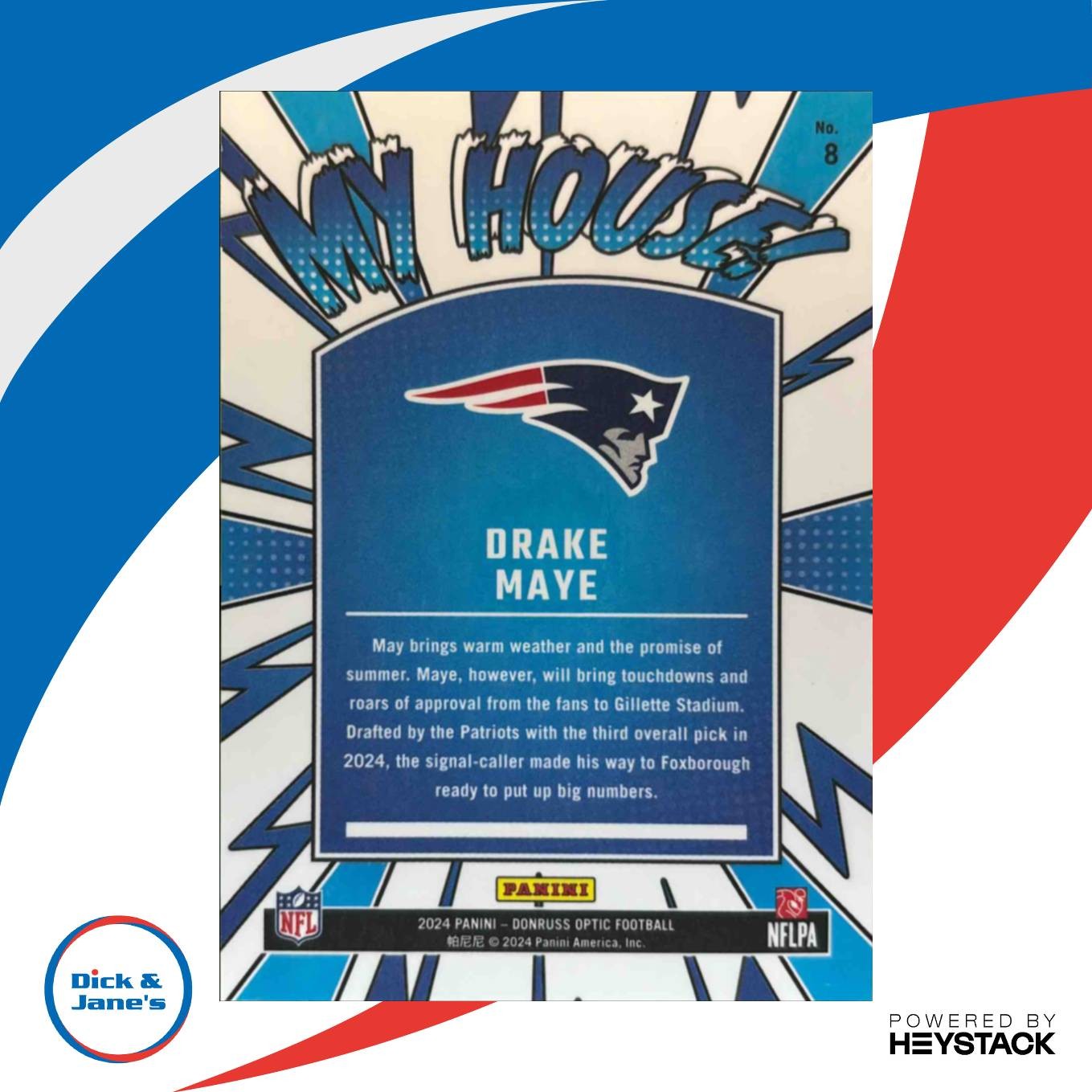 2024 Panini Donruss Optic Drake Maye My House! #8 RC New England Patriots - Sports Cards