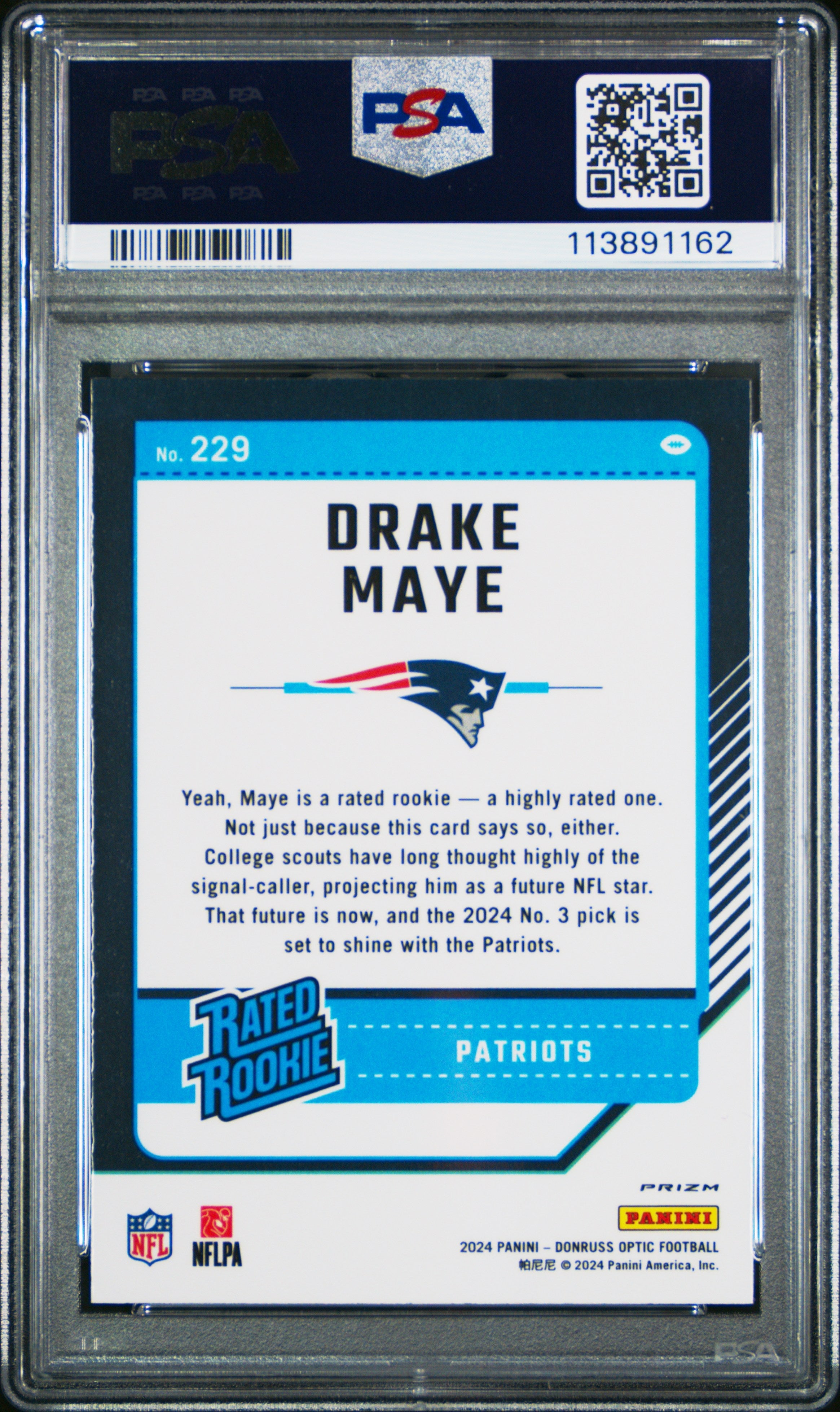 2024 Panini Donruss Optic Drake Maye Pink Rookie #229 PSA 9 New England Patriots - Graded Sports Cards