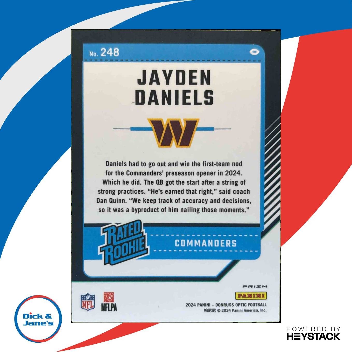 2024 Panini Donruss Optic Jayden Daniels Purple Shock #248 Washington Commanders - Sports Cards