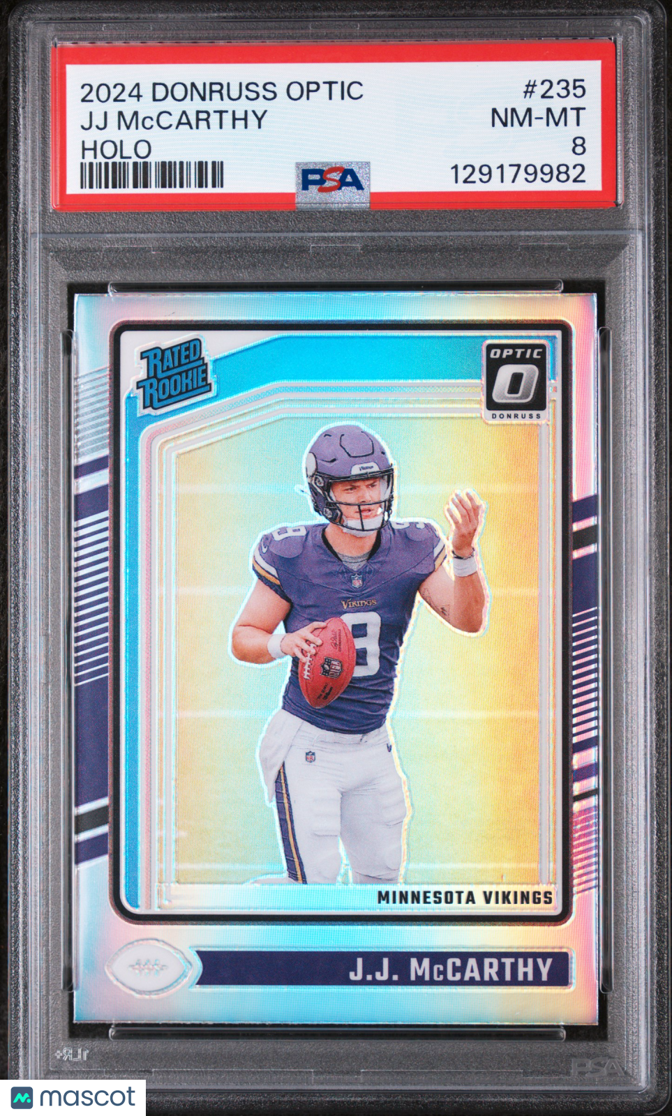 2024 Panini Donruss Optic JJ Mccarthy Holo Rated Rookie #235 PSA 8 Vikings - Graded Sports Cards