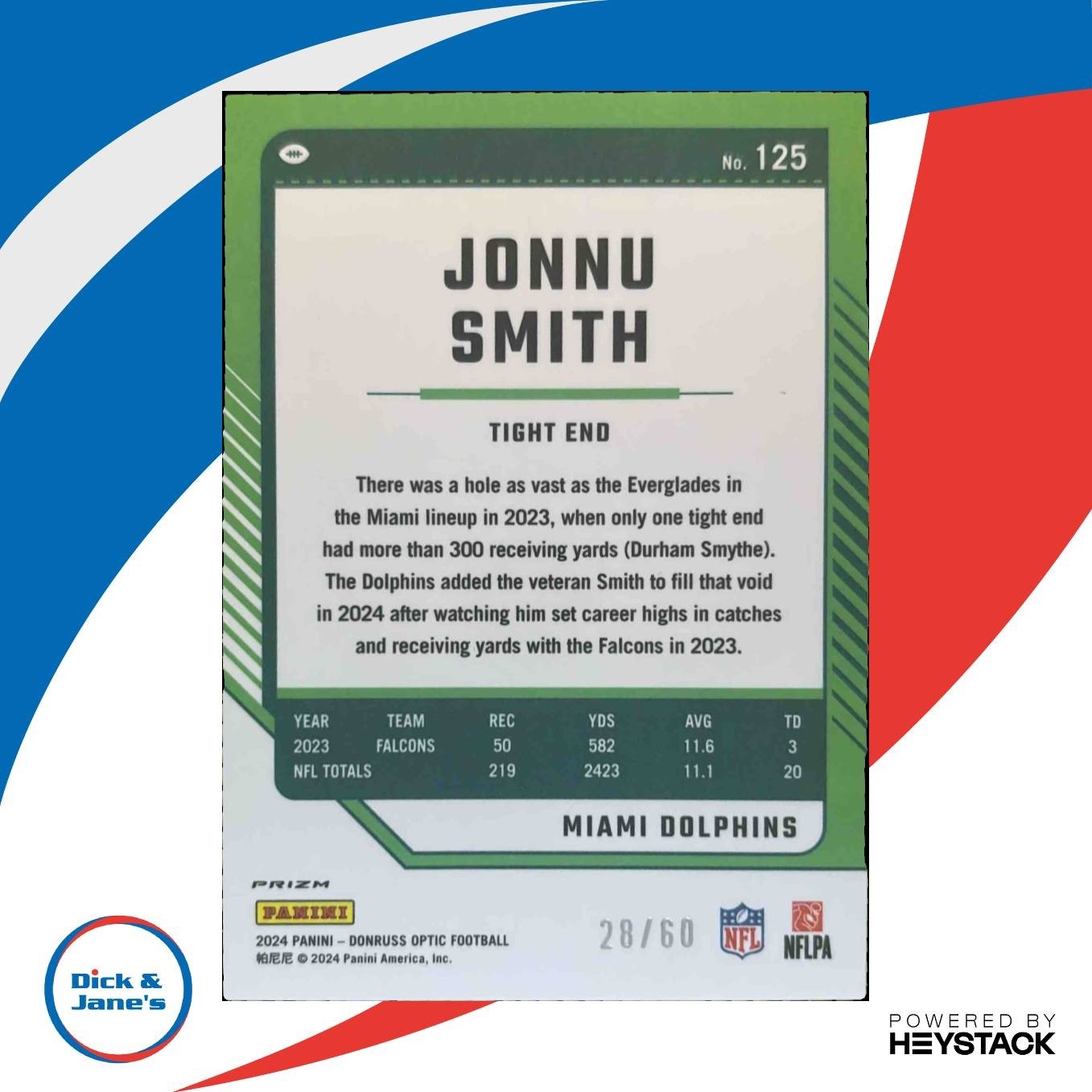 2024 Panini Donruss Optic Jonnu Smith Purple 28/60 #125 Miami Dolphins - Sports Cards