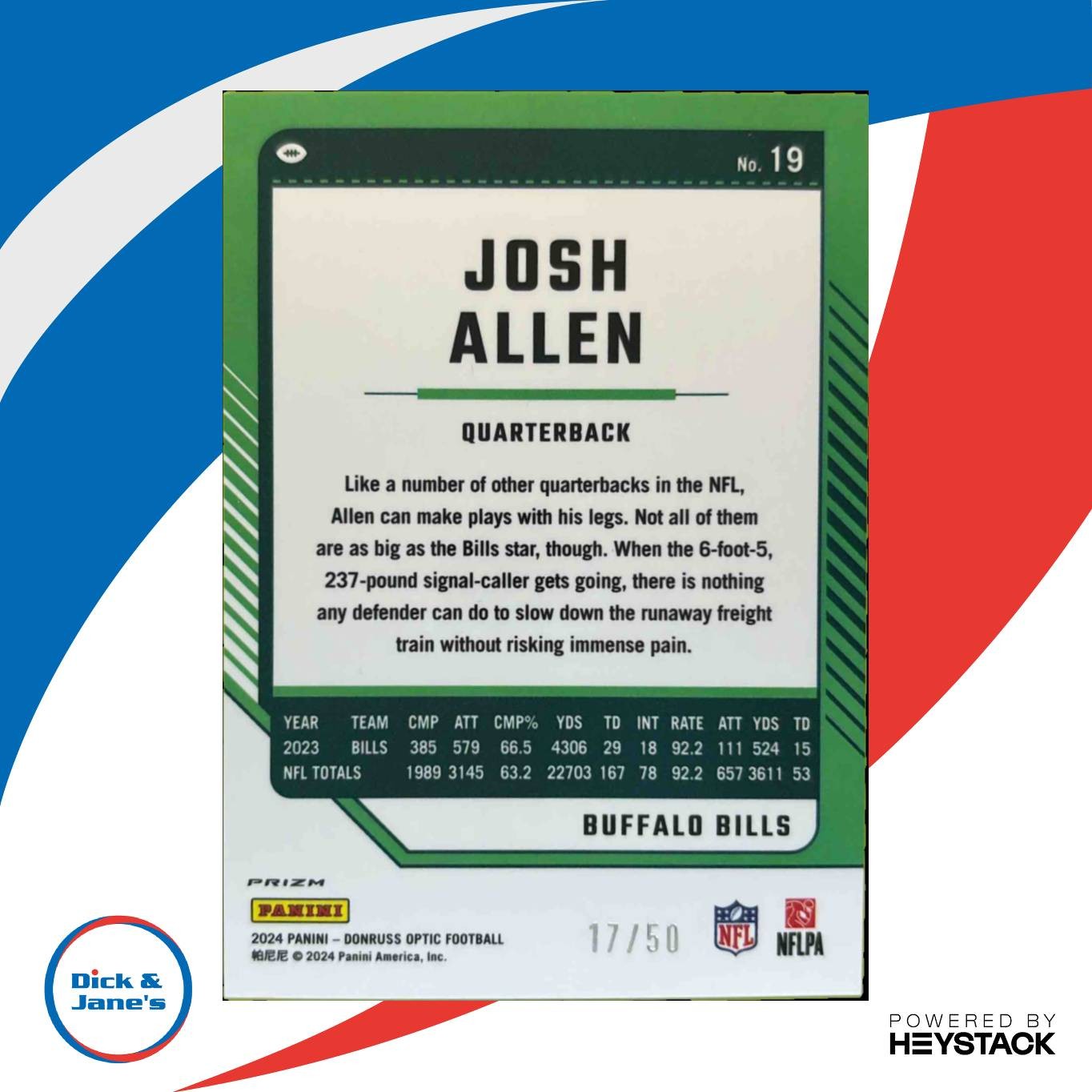2024 Panini Donruss Optic Josh Allen Lime Green 17/50 #19 Buffalo Bills - Sports Cards