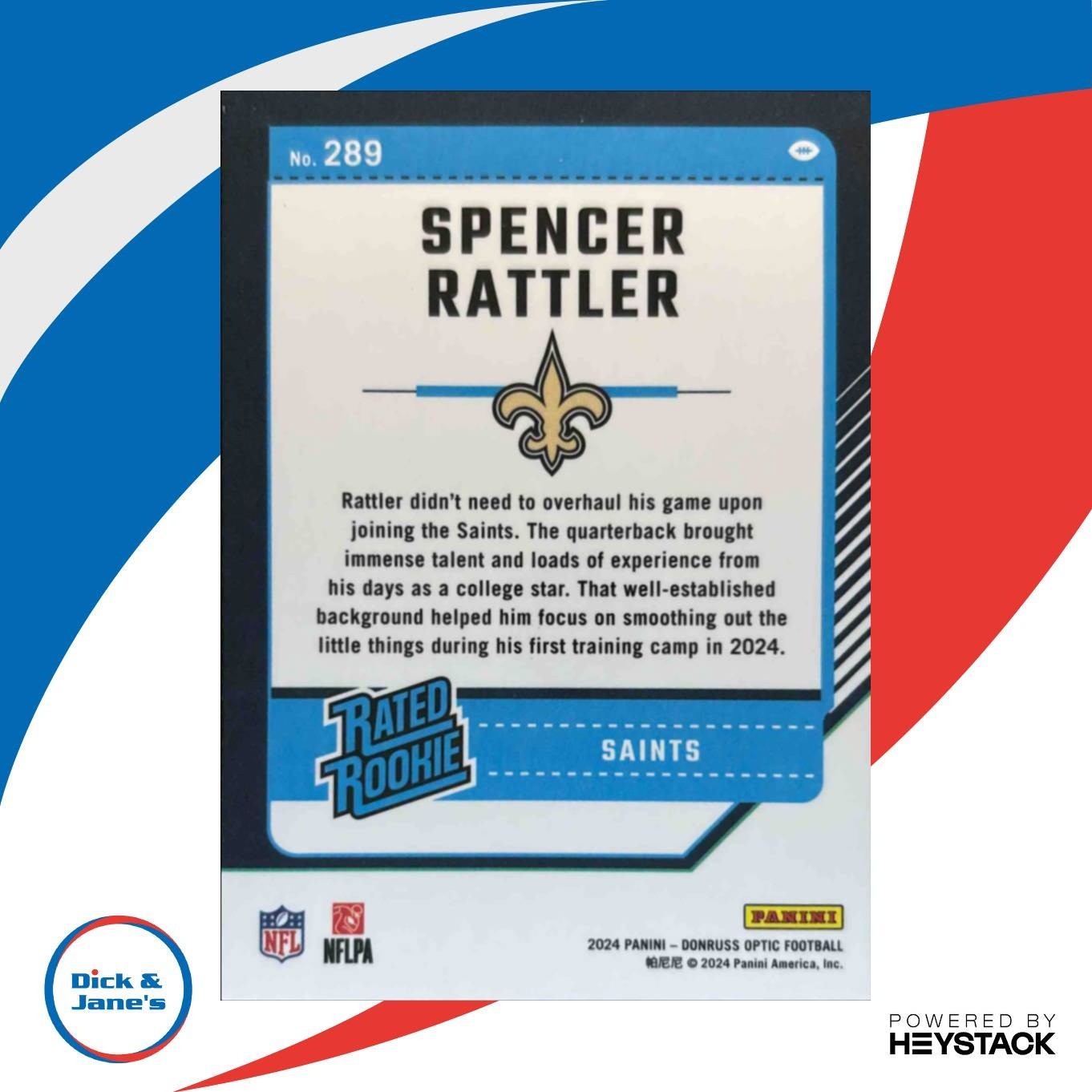 2024 Panini Donruss Optic Spencer Rattler #289 Rated Rookie New Orleans Saints - Sports Cards