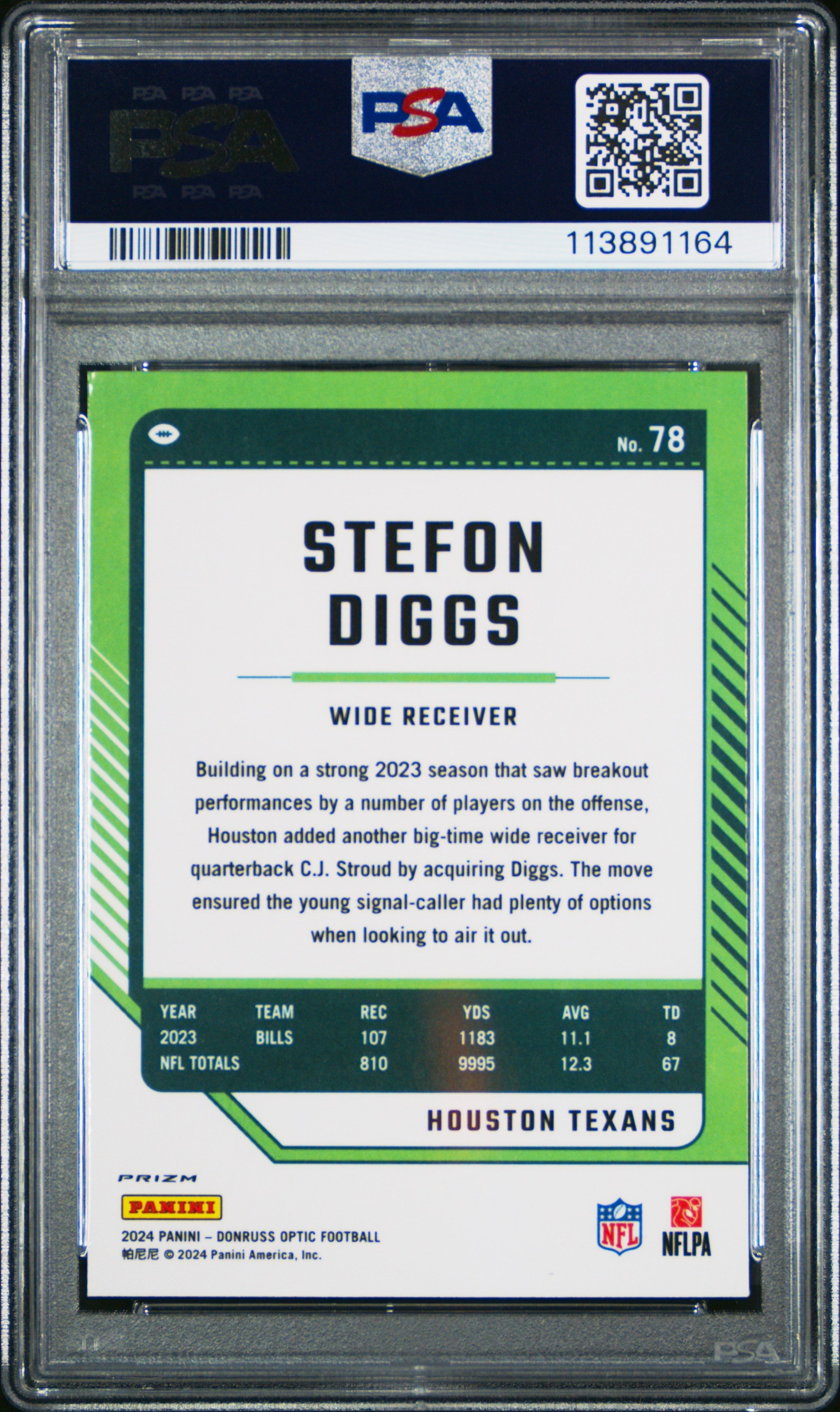 2024 Panini Donruss Optic Stefon Diggs Fire #78 PSA 9 Houston Texans - Graded Sports Cards