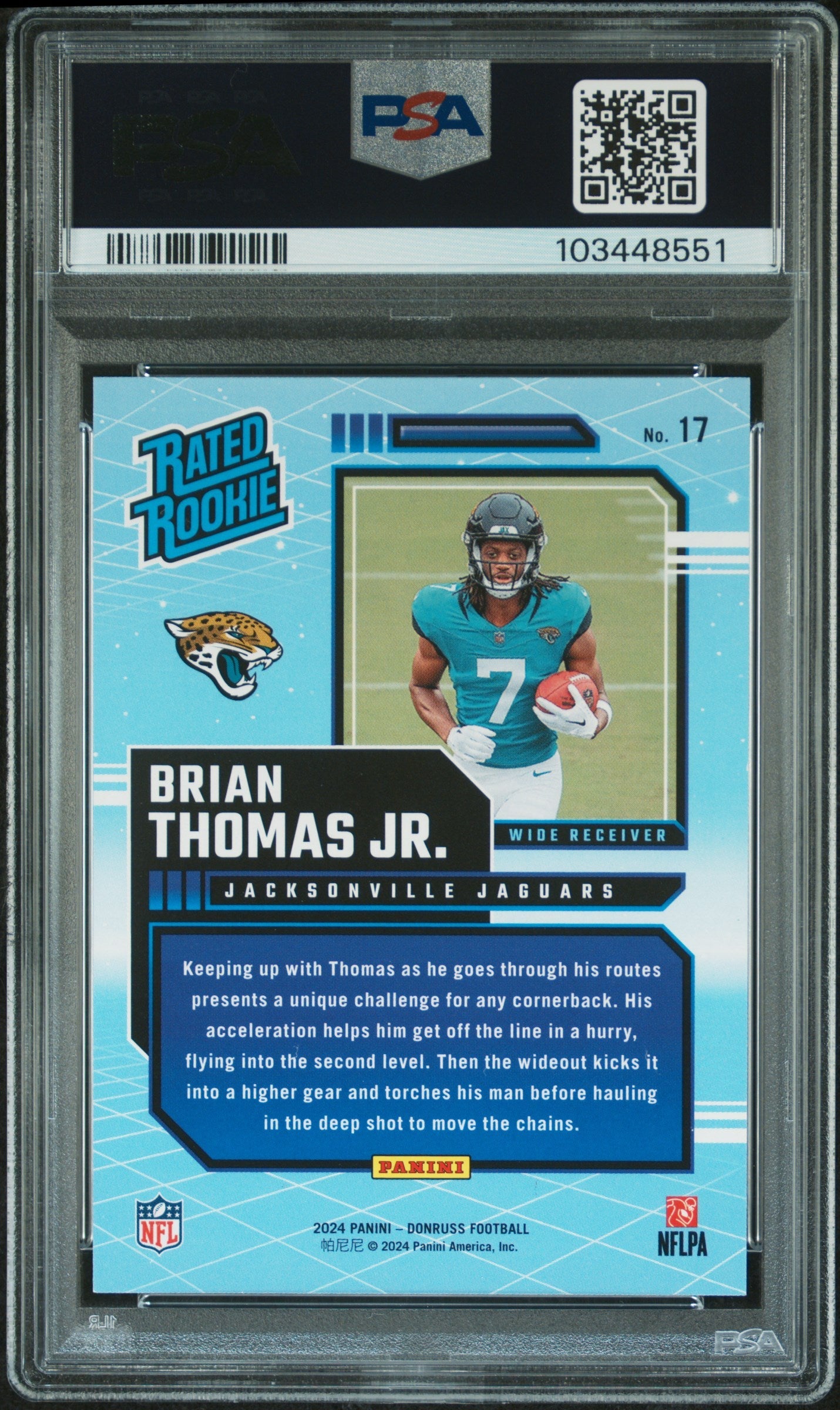 2024 Panini Donruss Rated Rookies Retro Brian Thomas JR. Rookie #17 PSA 10 - Graded Sports Cards