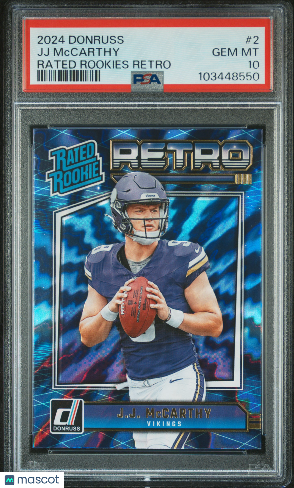 2024 Panini Donruss Rated Rookies Retro JJ Mccarthy Rookie #2 PSA 10 Minnesota Vikings - Graded Sports Cards