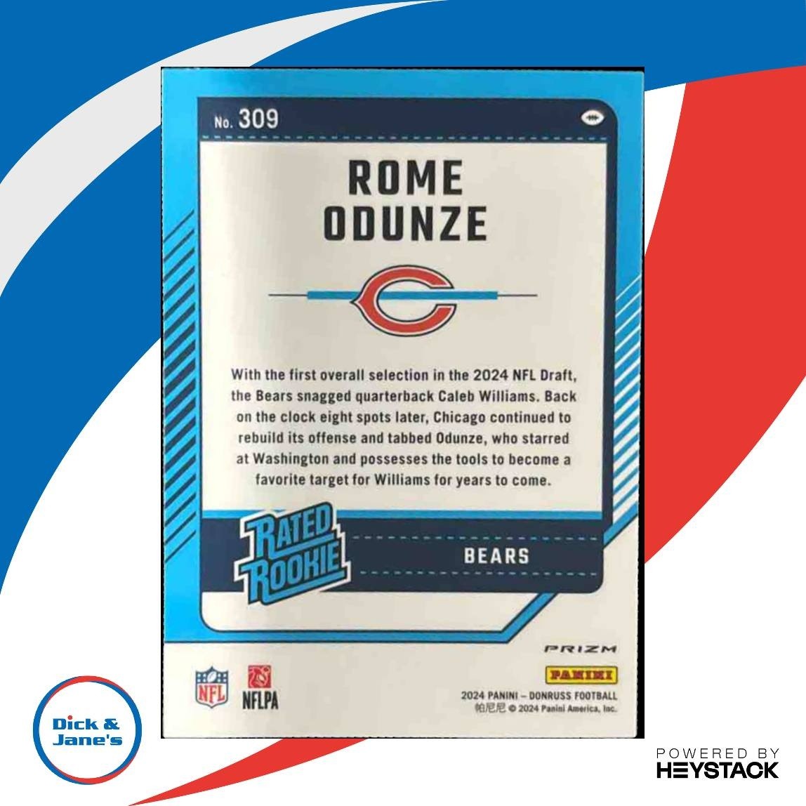 2024 Panini Donruss Rome Odunze Optic Preview Red Pandora #309 RC Chicago Bears - Sports Cards