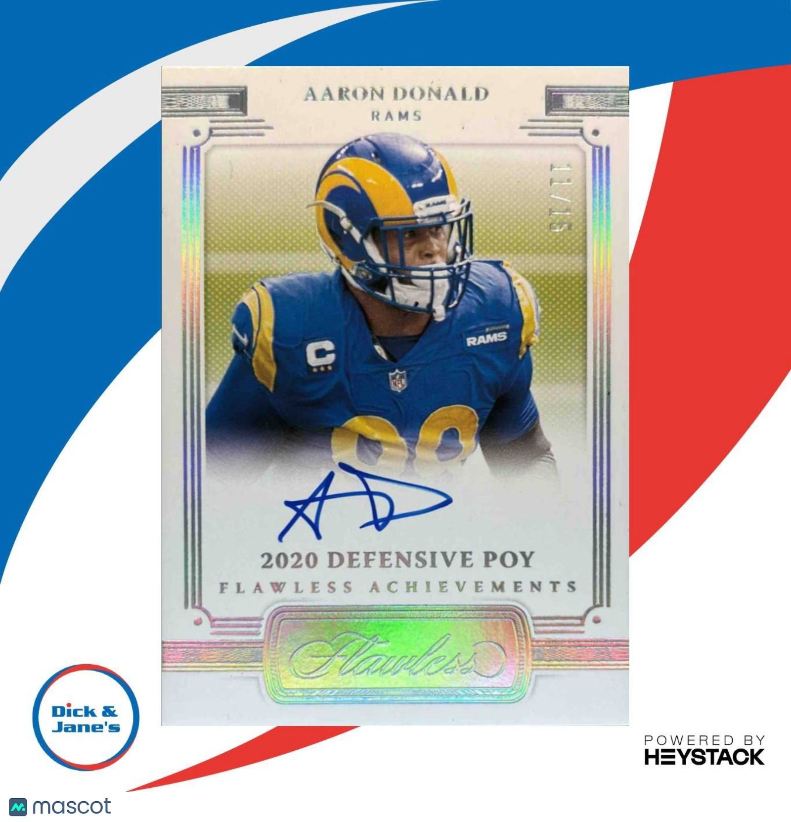 2024 Panini Flawless Aaron Donald Flawless Achievements AUTO /15 SILVER LA RAMS - Sports Cards