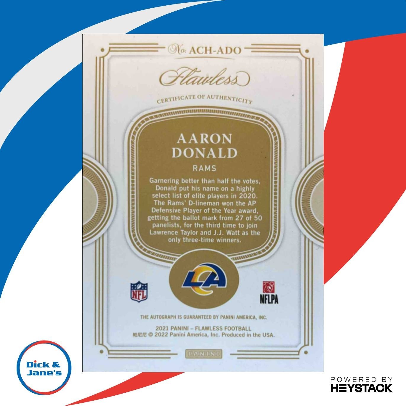 2024 Panini Flawless Aaron Donald Flawless Achievements AUTO /15 SILVER LA RAMS - Sports Cards