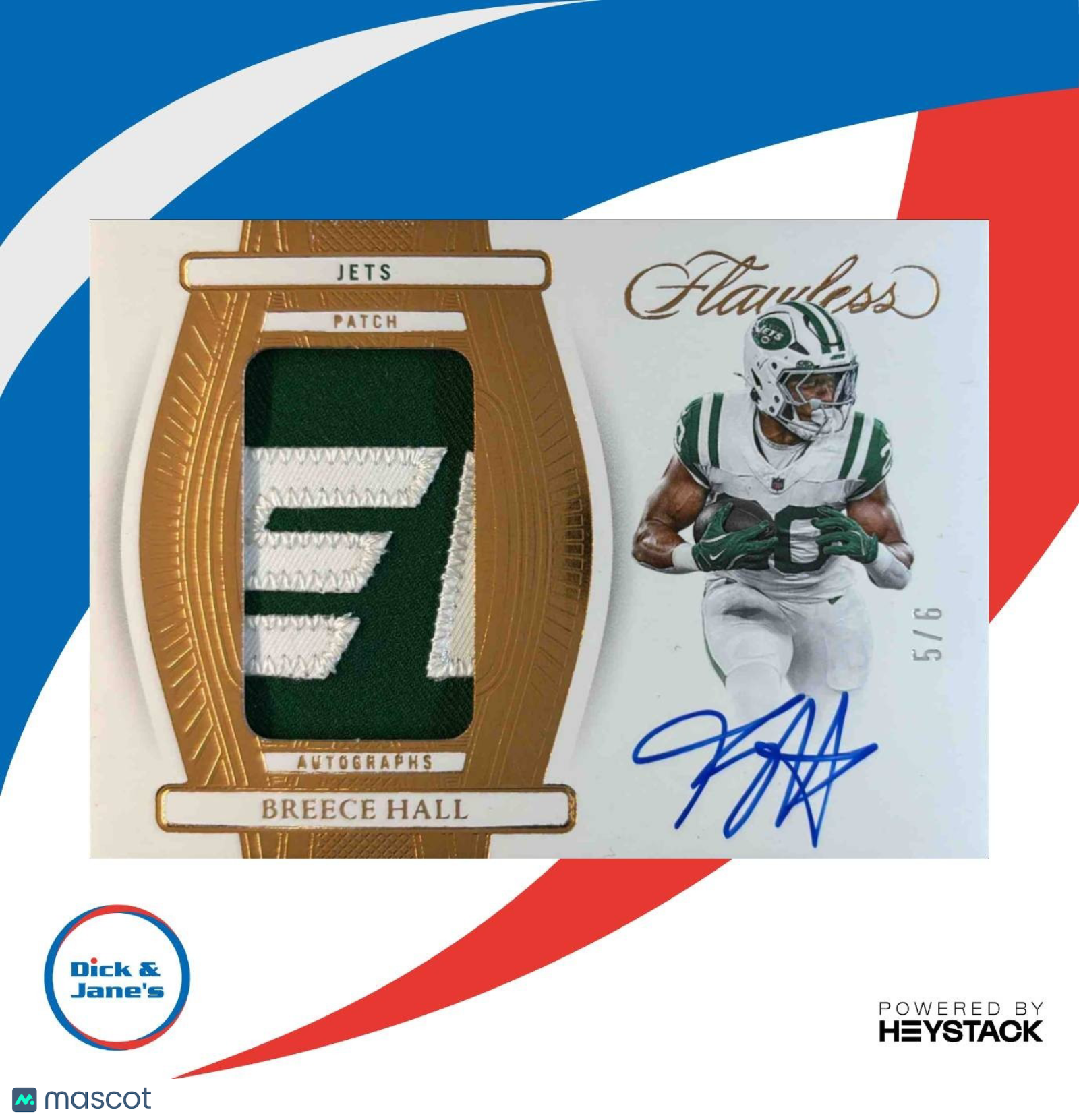 2024 Panini Flawless Breece Hall Patch Auto Bronze 5/6 #42 MEM New York Jets - Sports Cards