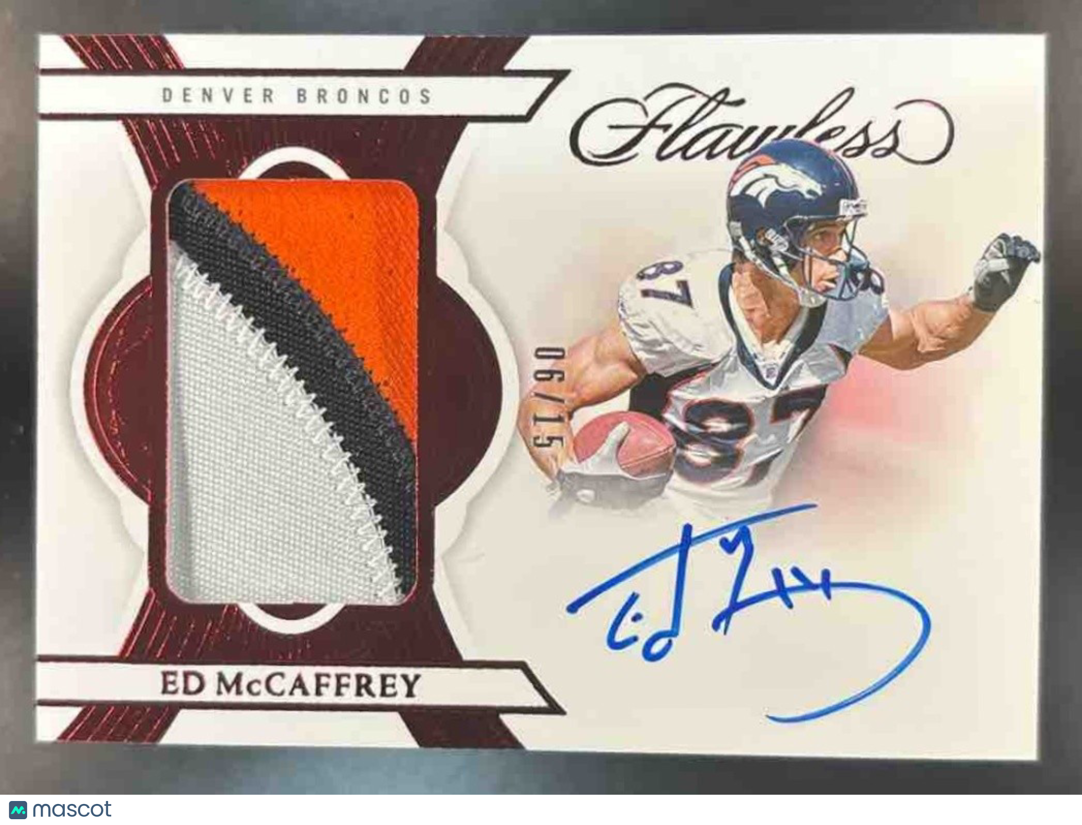 2024 Panini Flawless Ed McCaffrey Patch Auto /15 Tri Color MEM Denver Broncos - Sports Cards