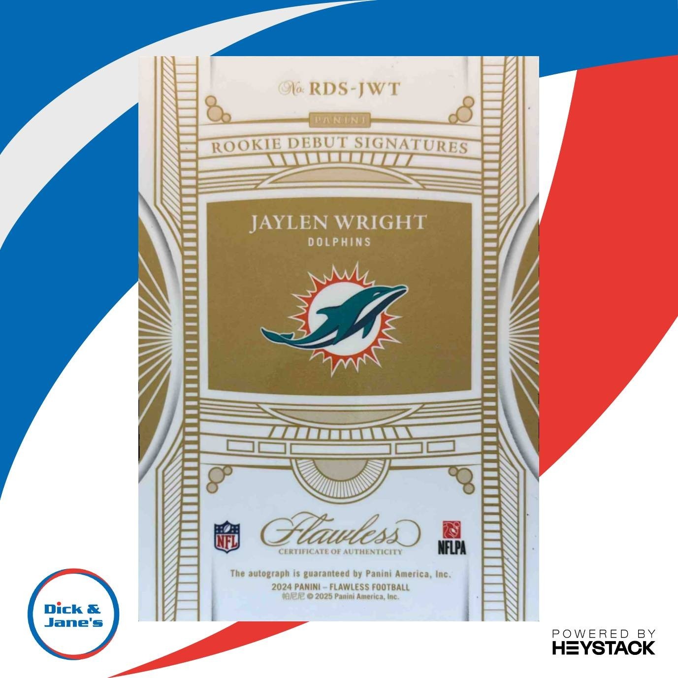 2024 Panini Flawless Jaylen Wright Rookie Debut Signatures Silver /20 Dolphins - Sports Cards