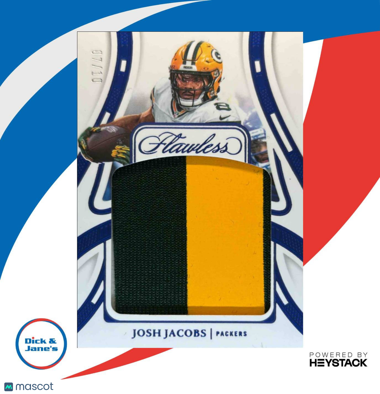 2024 Panini Flawless Josh Jacobs Patch MEM Sapphire 7/10 Green Bay Packers - Sports Cards