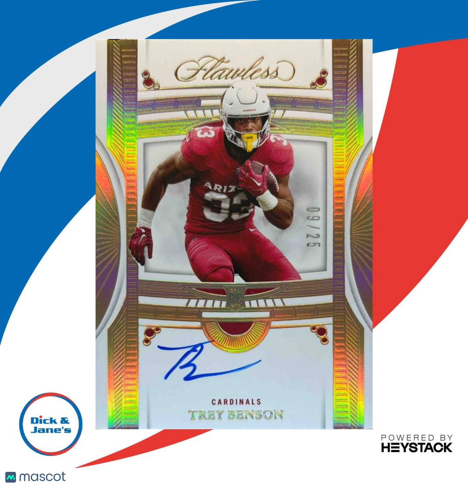 2024 Panini Flawless Trey Benson Rookie Debut Signatures Gold /25 #13 Cardinals - Sports Cards