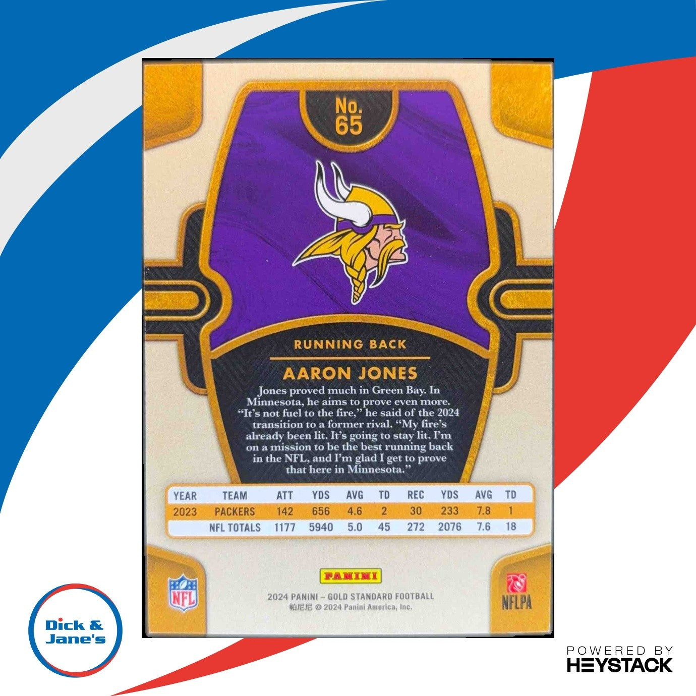 2024 Panini Gold Standard Aaron Jones Platinum 59/75 #65 Minnesota Vikings - Sports Cards