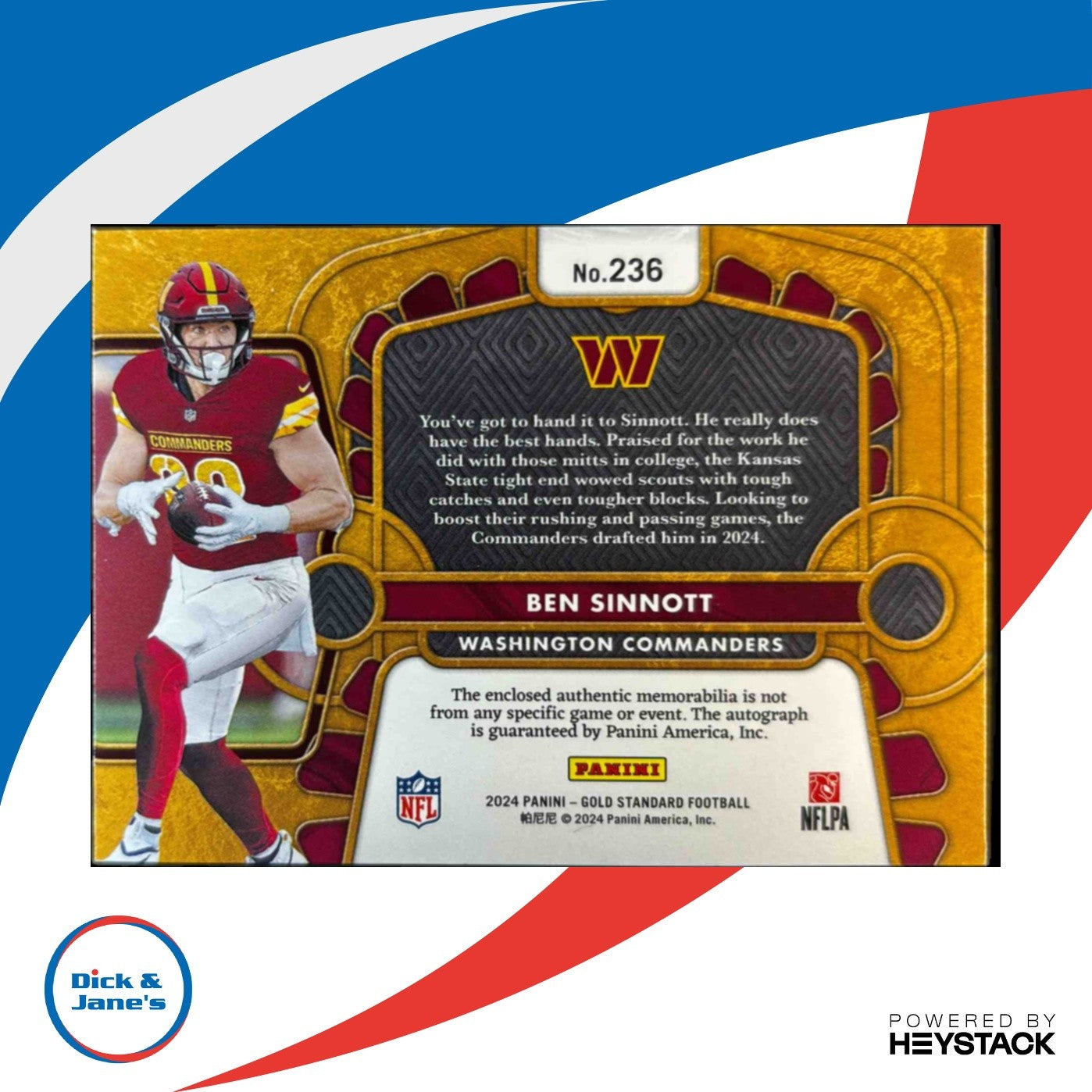 2024 Panini Gold Standard Ben Sinnott 198/199 #236 MEM RC Auto Washington - Sports Cards