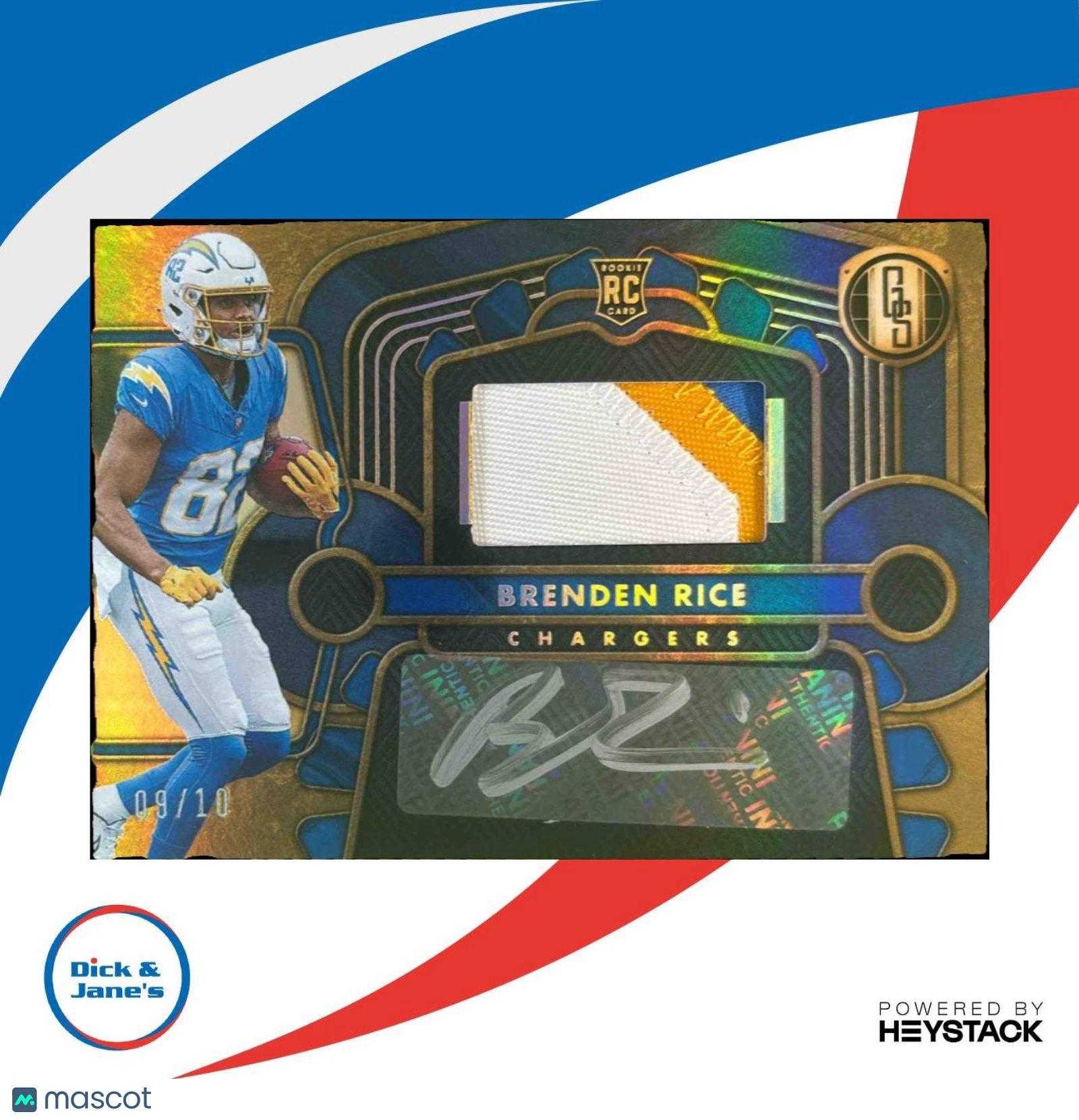 2024 Panini Gold Standard Brenden Rice #231 MEM Auto GOLD /10 RC Chargers - Sports Cards