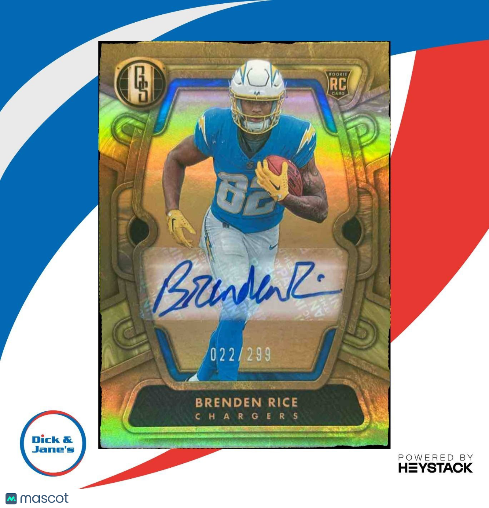 2024 Panini Gold Standard Brenden Rice Auto 22/299 #187 RC Los Angeles Chargers - Sports Cards