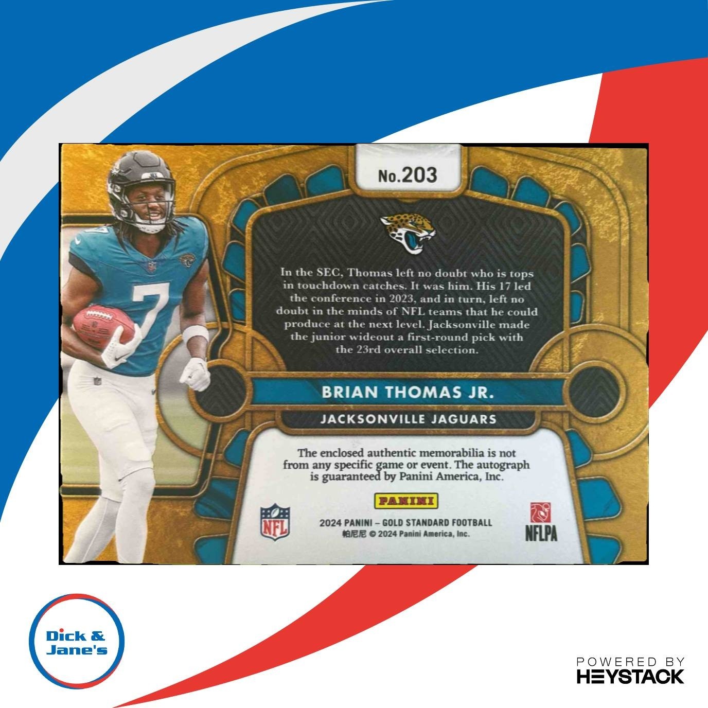 2024 Panini Gold Standard Brian Thomas Jr Patch Auto /99 RC Jacksonville Jaguars - Sports Cards