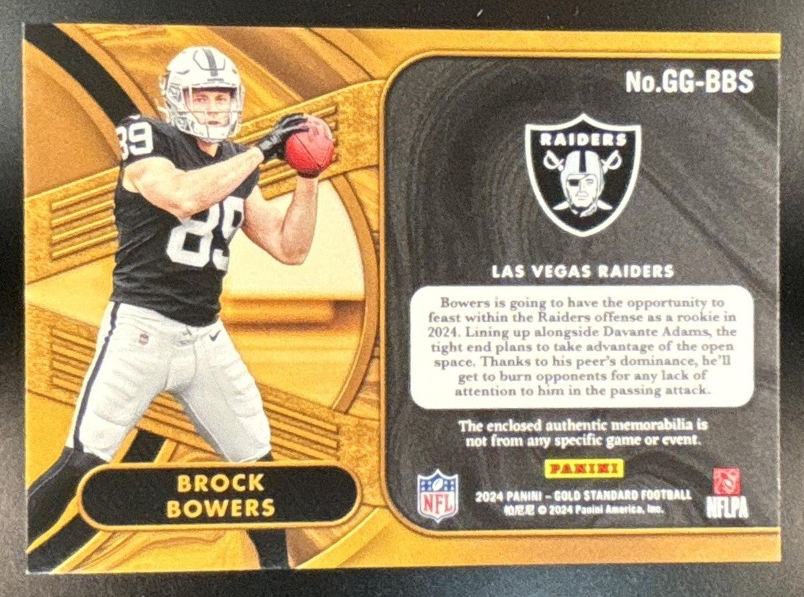 2024 Panini Gold Standard Brock Bowers Gear Rose Gold /24 MEM RC Raiders - Sports Cards