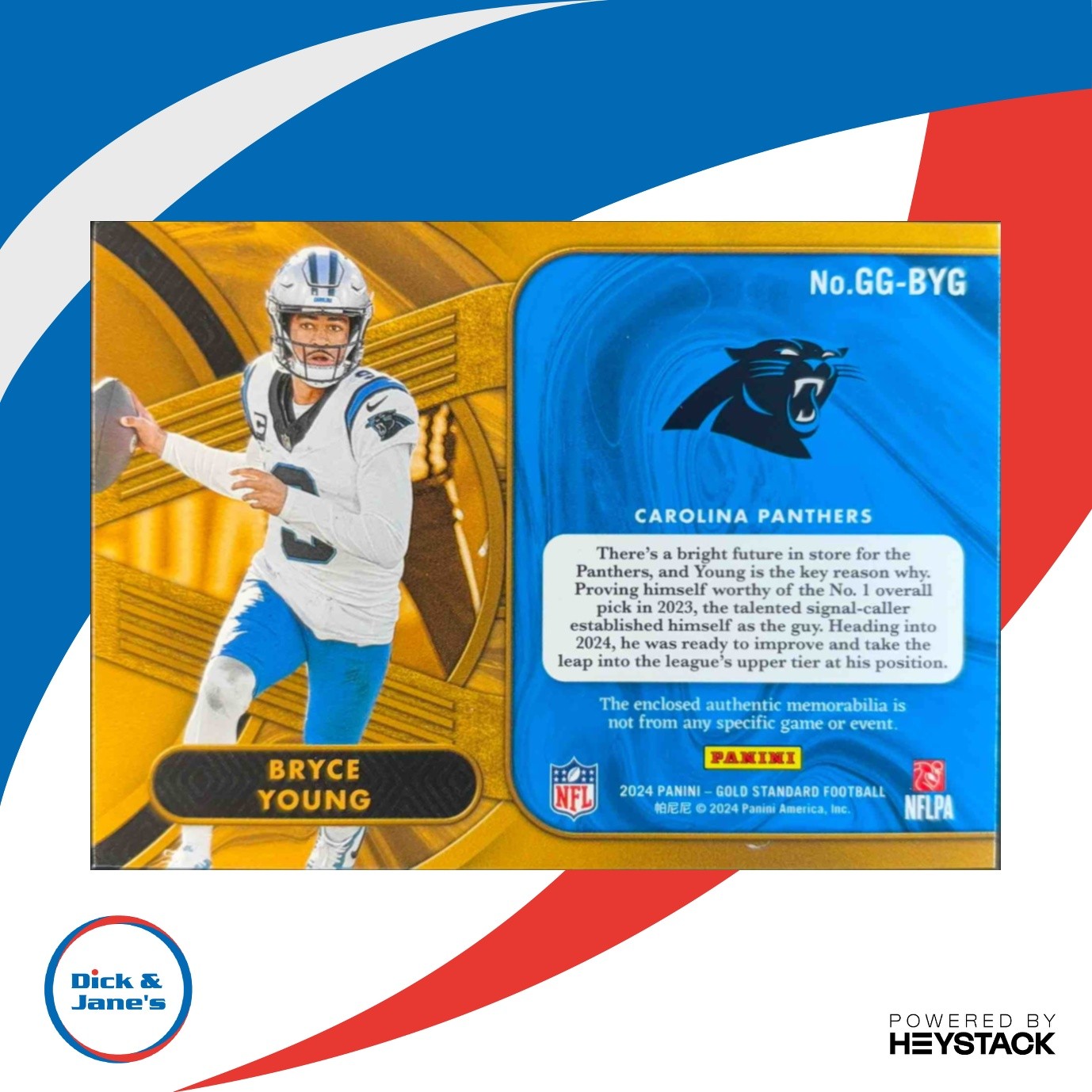 2024 Panini Gold Standard Bryce Young Gear White 44/49 Memorabilia Panthers - Sports Cards