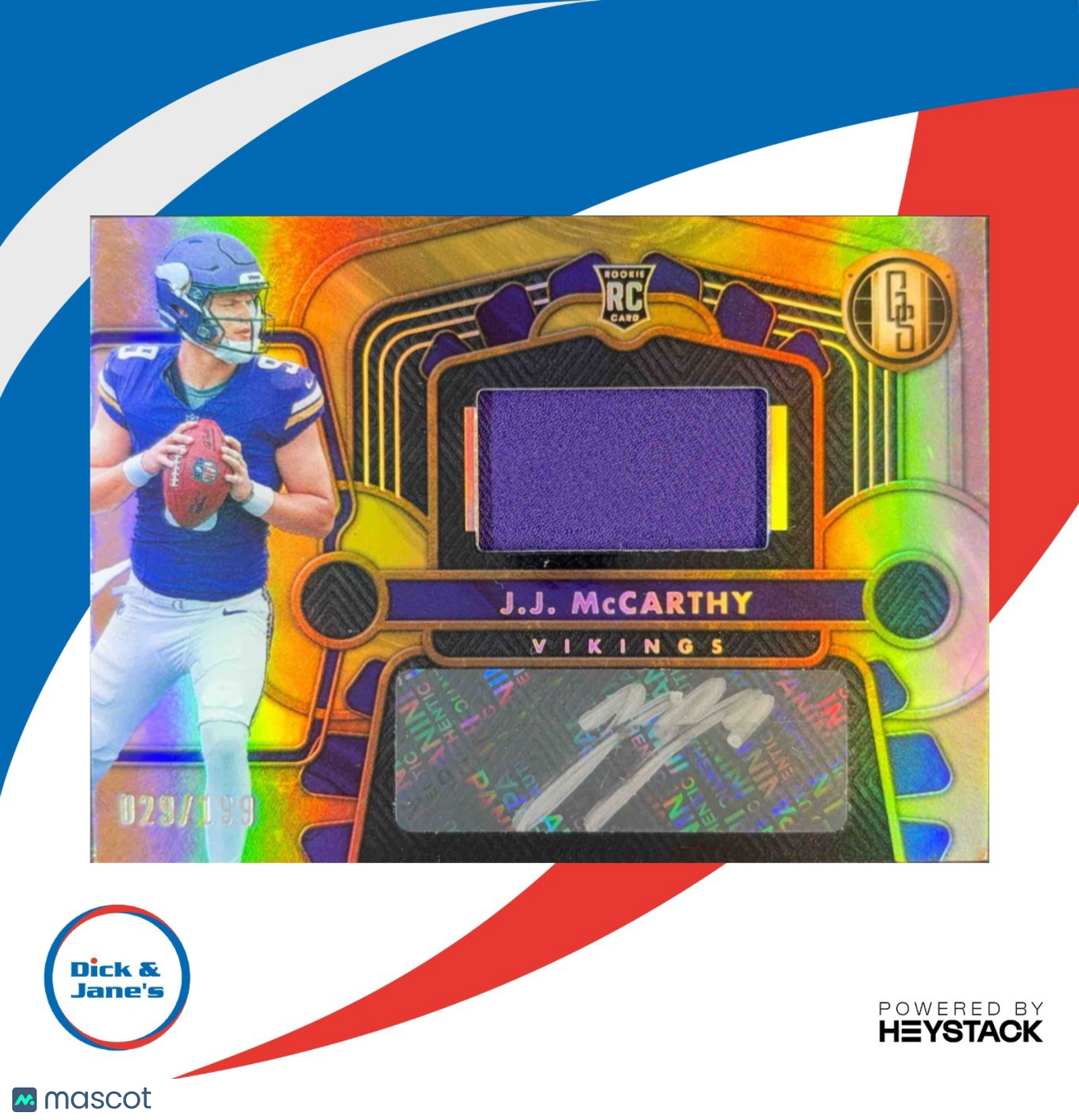 2024 Panini Gold Standard J.J. McCarthy 29/199 201 MEM RC Auto Minnesota Vikings - Sports Cards