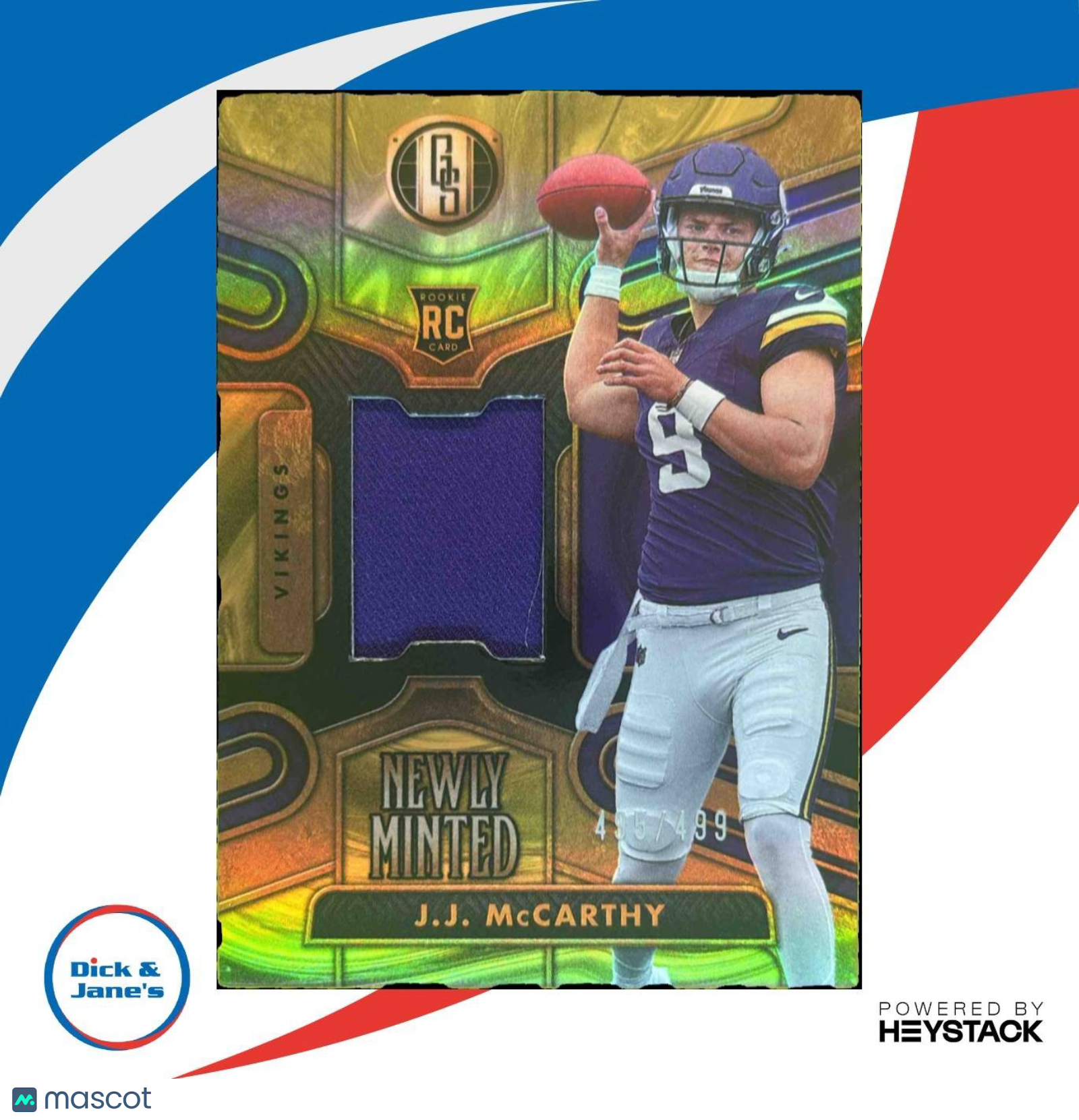 2024 Panini Gold Standard J.J. McCarthy Newly Minted Patch /499 MEM RC Vikings - Sports Cards
