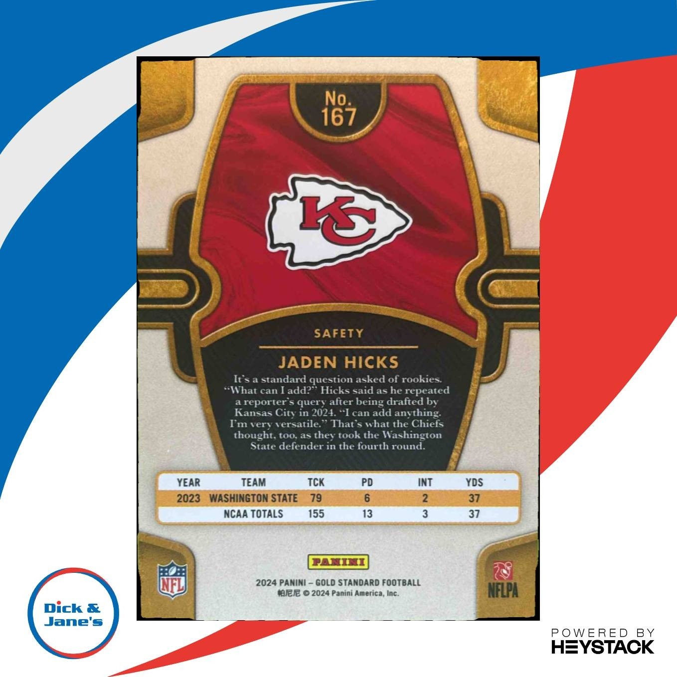 2024 Panini Gold Standard Jaden Hicks Platinum 5/75 #167 RC Kansas City Chiefs - Sports Cards