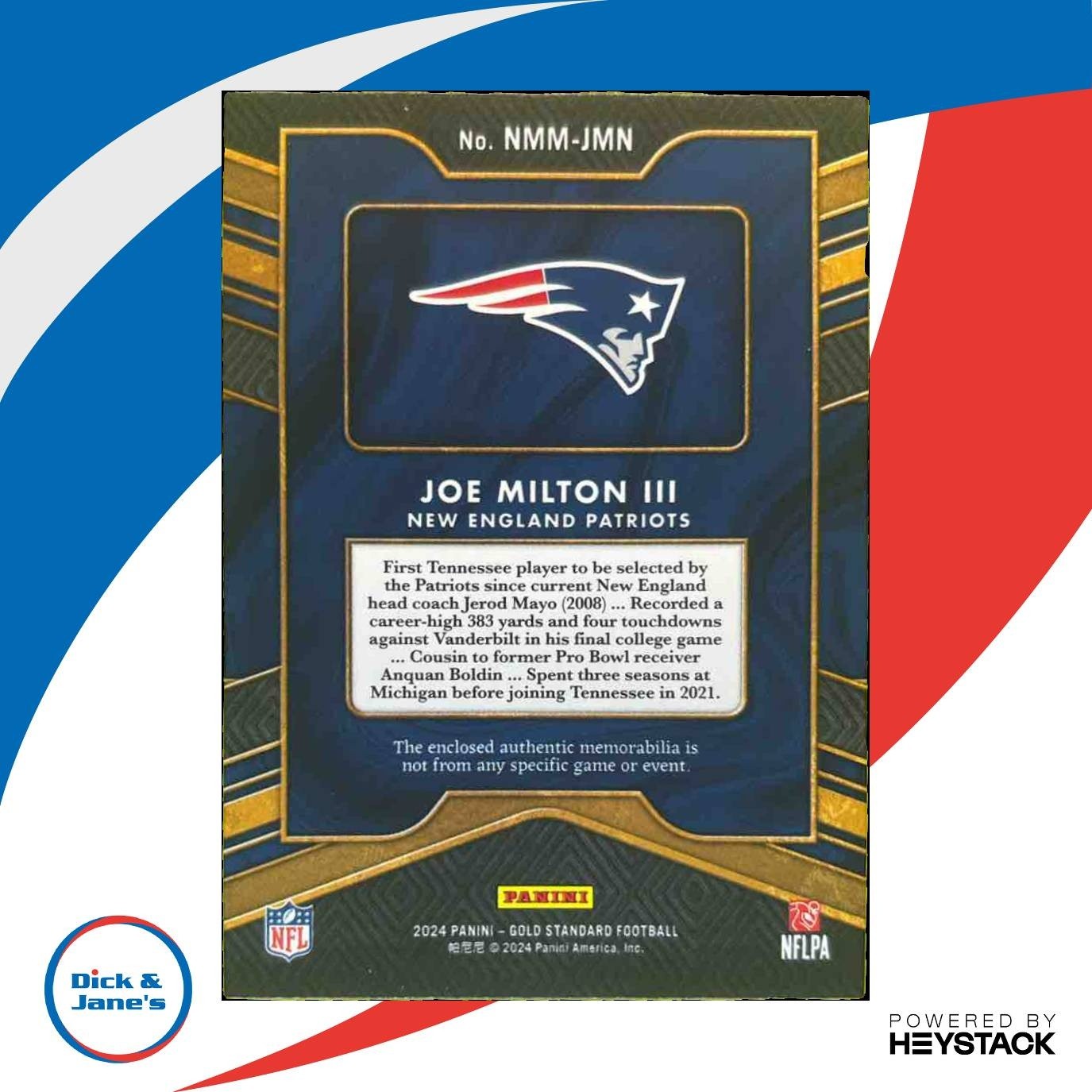 2024 Panini Gold Standard Joe Milton III Newly Minted /499 MEM Patriots - Sports Cards