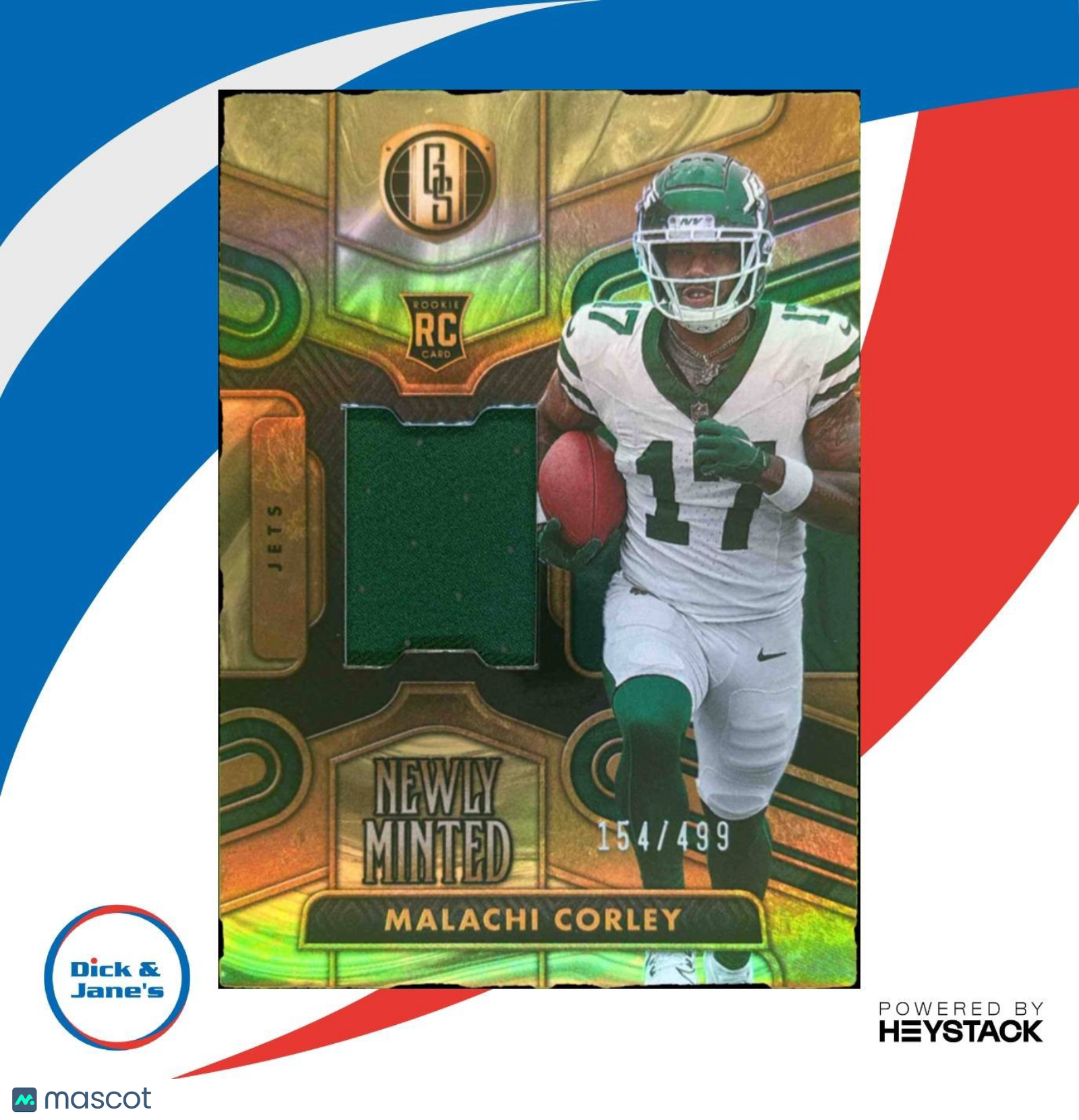 2024 Panini Gold Standard Malachi Corley Newly Minted Patch /499 MEM RC Jets - Sports Cards