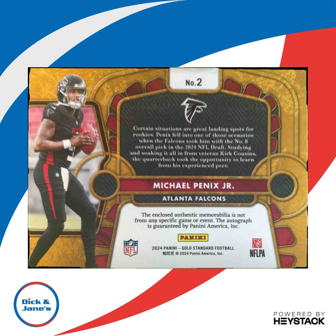2024 Panini Gold Standard Michael Penix Jr. Dual Patch Auto /149 RC Falcons - Sports Cards