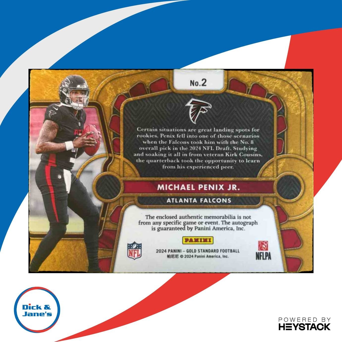 2024 Panini Gold Standard Michael Penix Jr. Dual Patch Auto /49 RC Falcons - Sports Cards