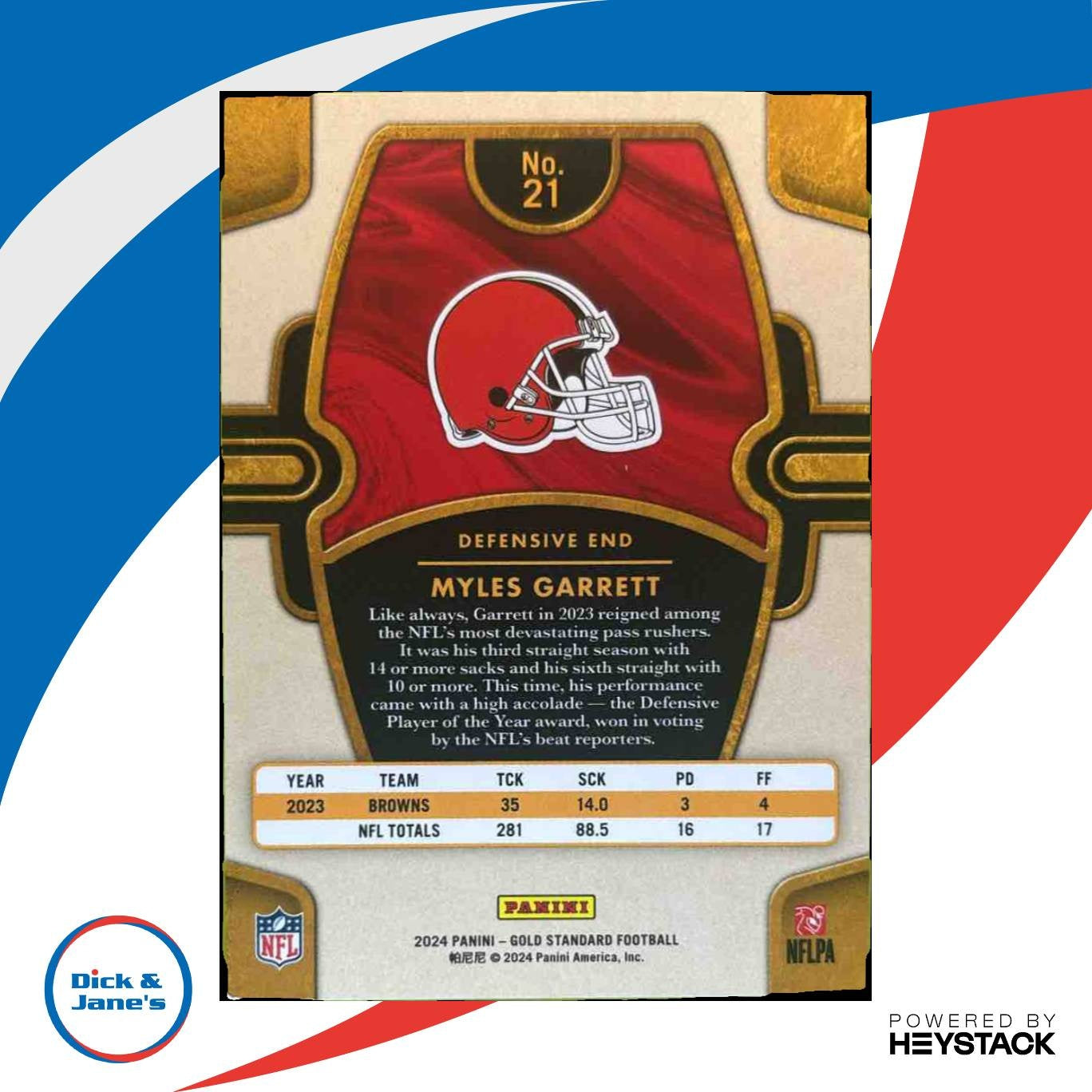 2024 Panini Gold Standard Myles Garrett Platinum 70/75 #21 Cleveland Browns - Sports Cards