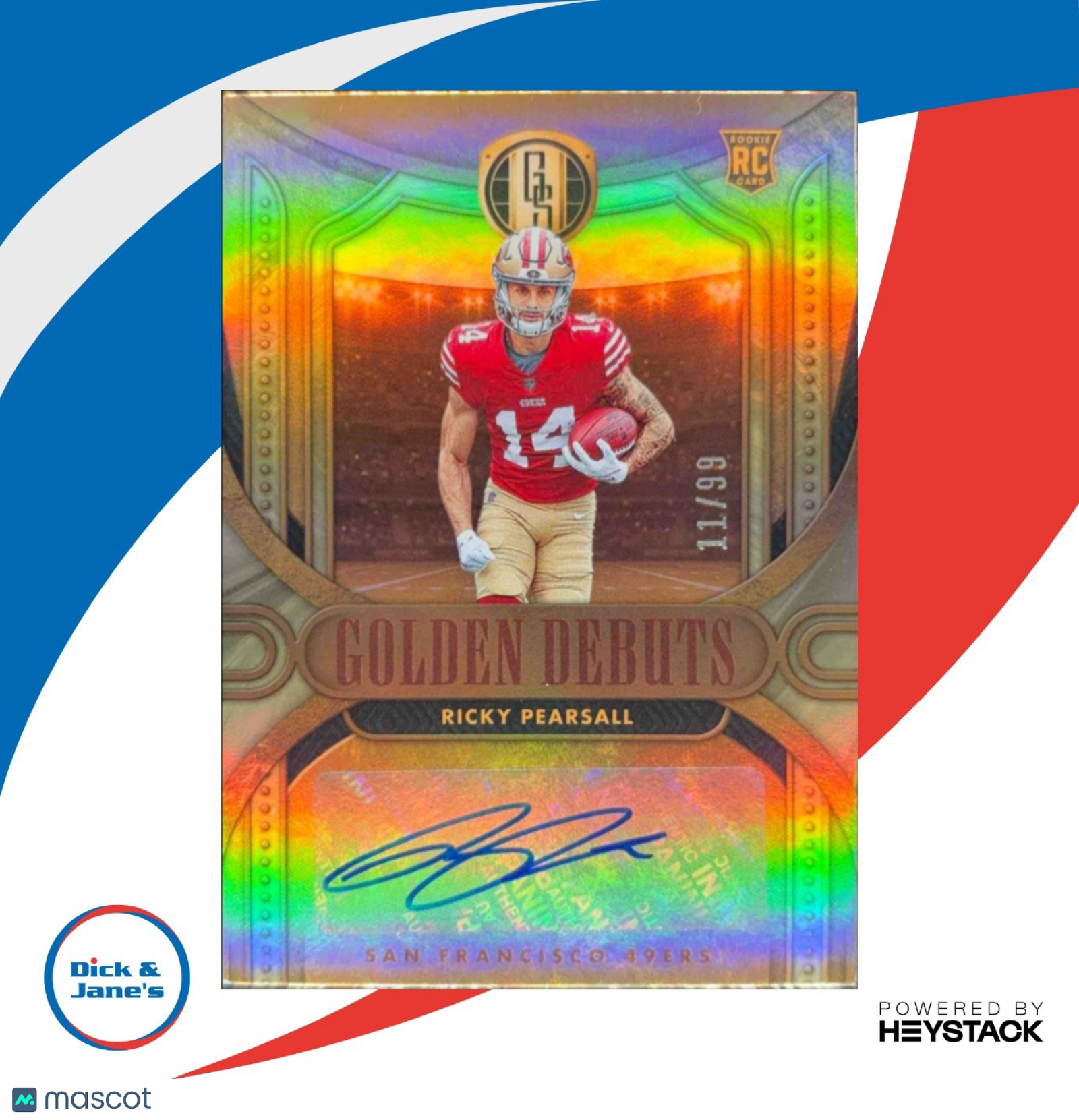2024 Panini Gold Standard Ricky Pearsall Golden Debut Auto 11/99 49ers Rookie - Sports Cards