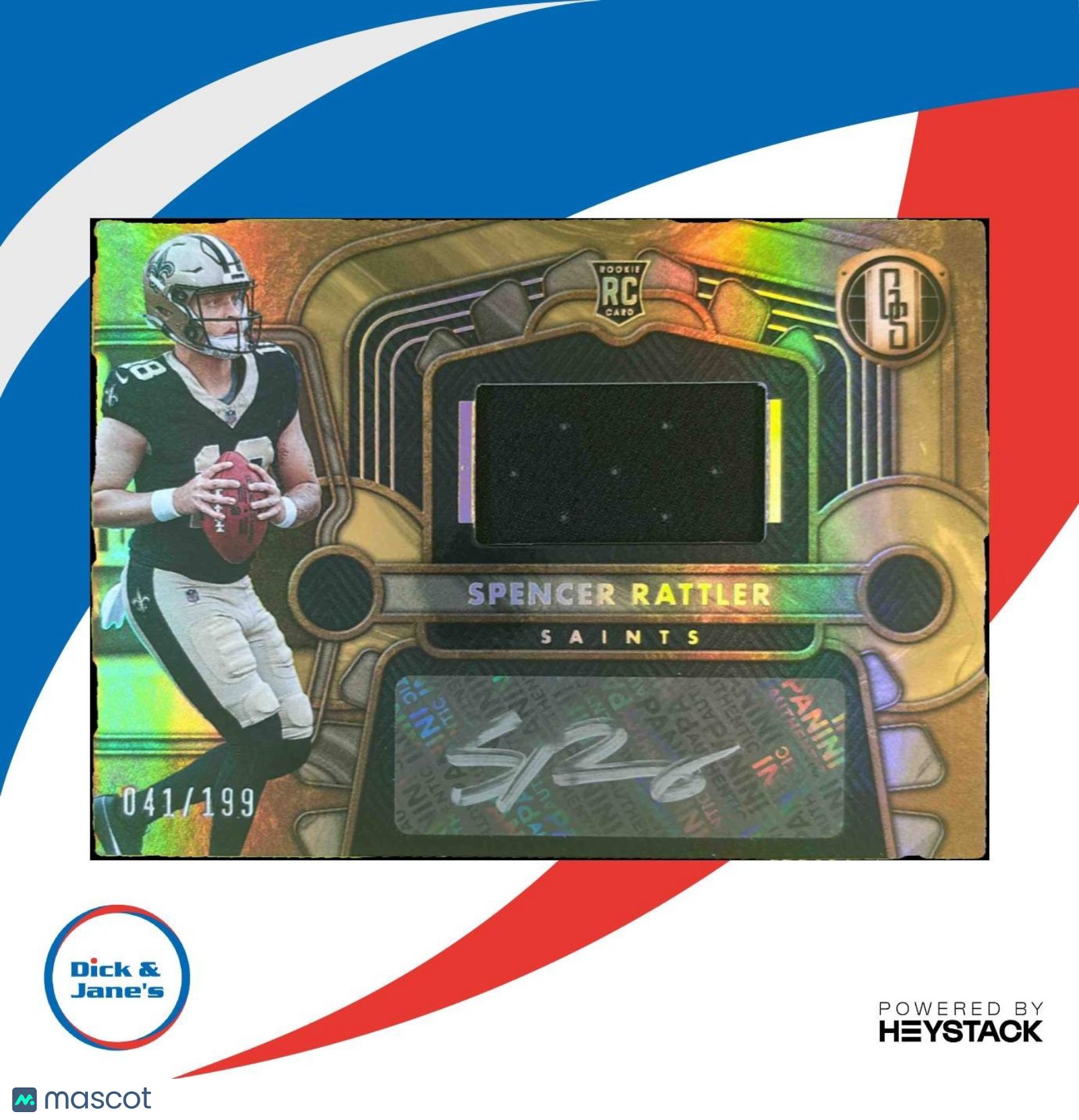 2024 Panini Gold Standard Spencer Rattler Patch Auto /199 #216 MEM RC Saints - Sports Cards
