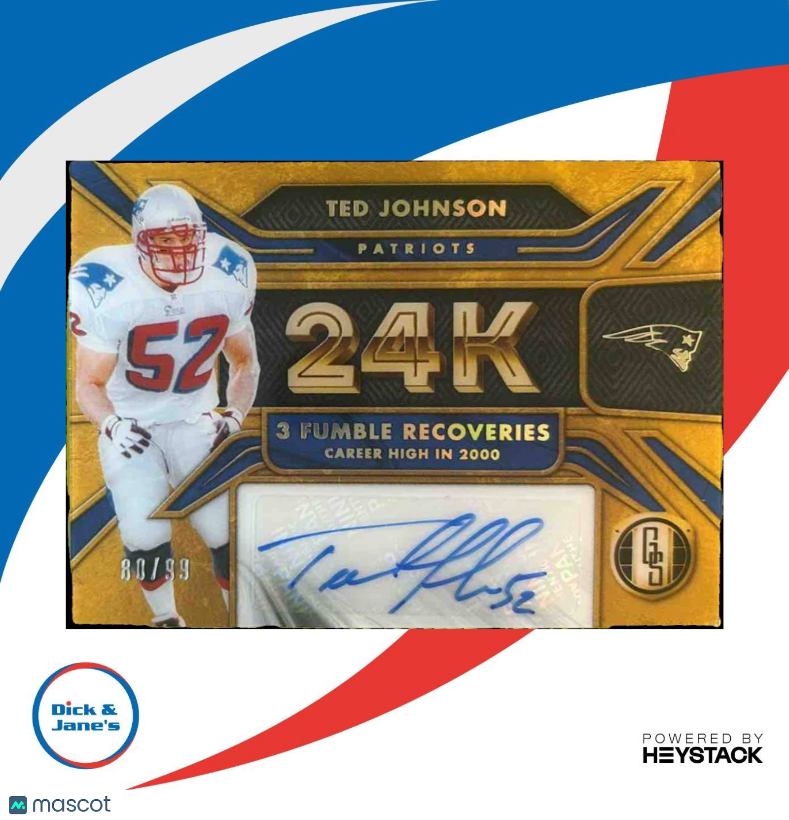 2024 Panini Gold Standard Ted Johnson 24K Auto 80/99 New England Patriots - Sports Cards