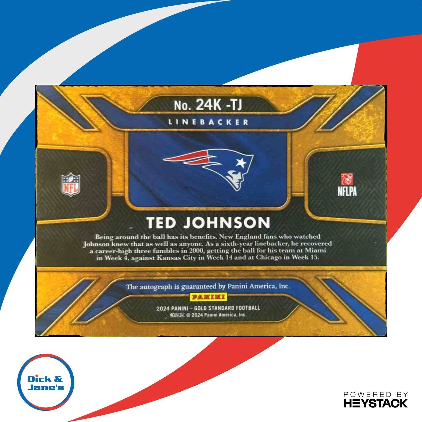 2024 Panini Gold Standard Ted Johnson 24K Auto 80/99 New England Patriots - Sports Cards