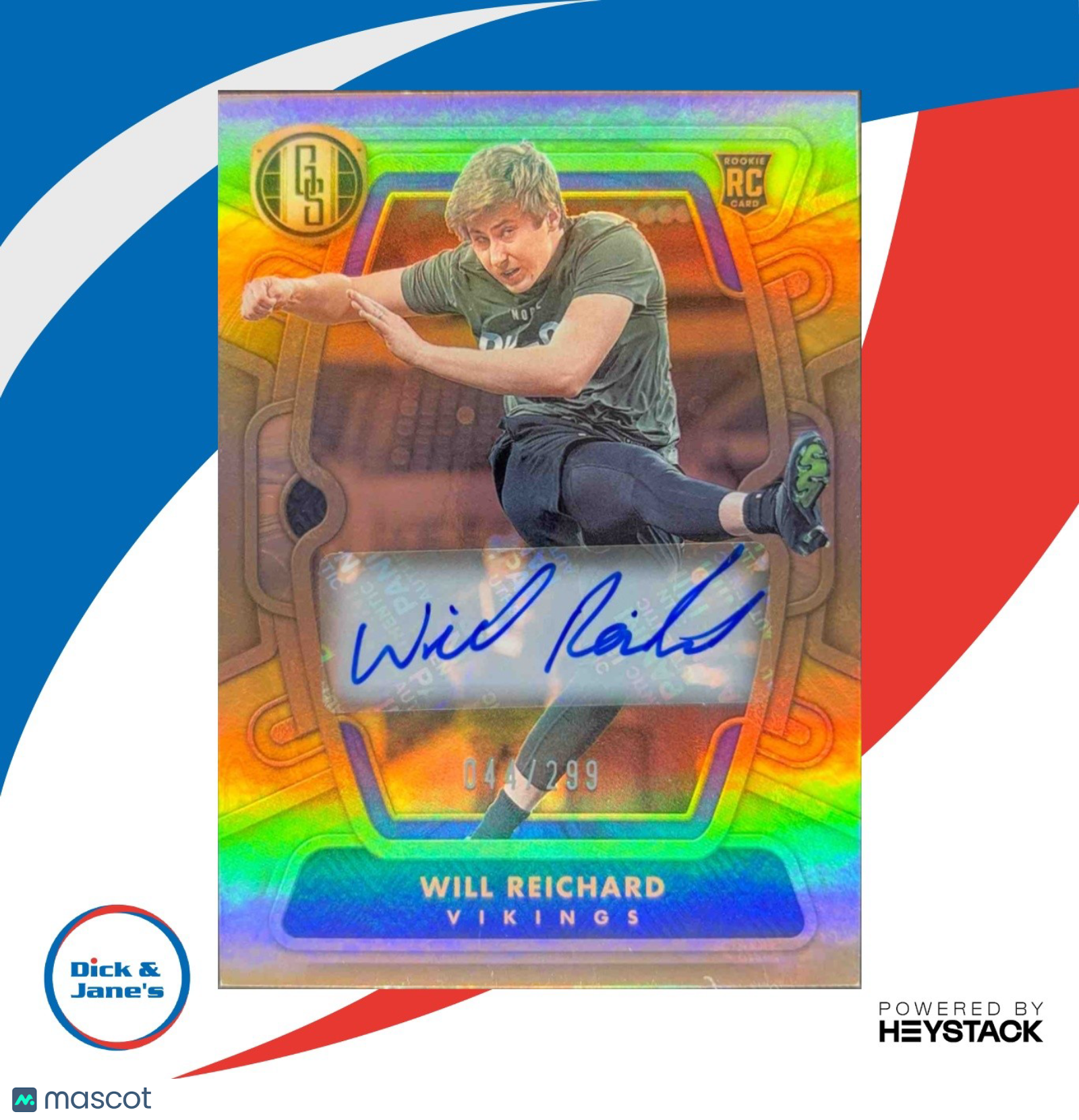 2024 Panini Gold Standard Will Reichard Auto 44/299 #184 Minnesota Vikings - Sports Cards
