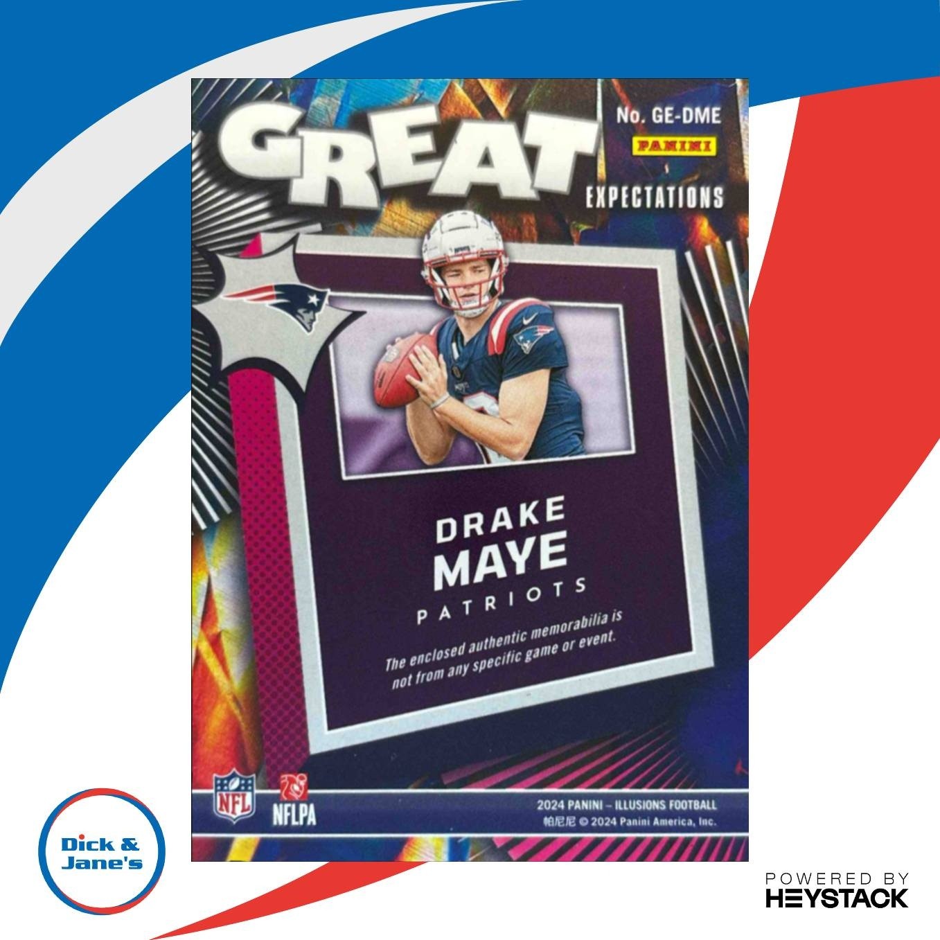 2024 Panini Illusions Drake Maye Great Expectations MEM RC New England Patriots - Sports Cards
