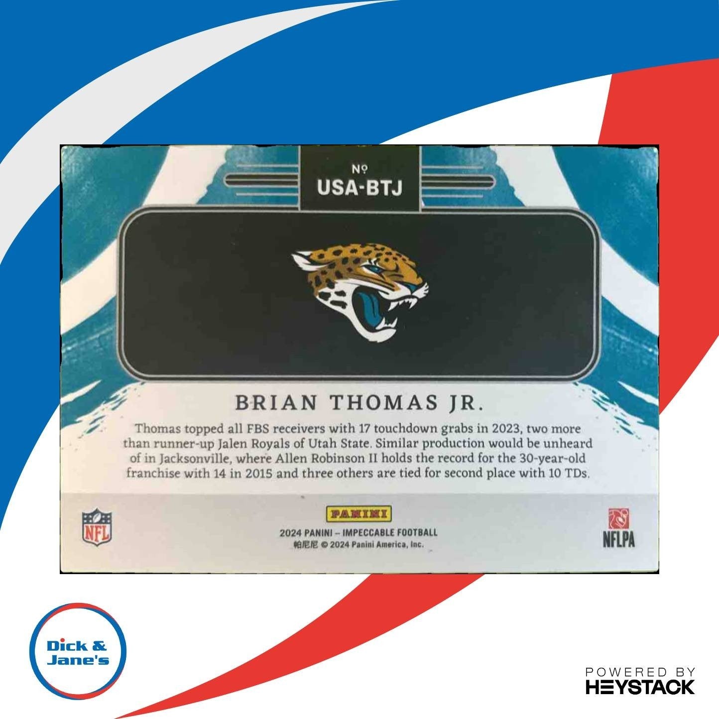 2024 Panini Impeccable Brian Thomas Jr. 1oz SILVER USA Flag /25 RC Jaguars - Sports Cards