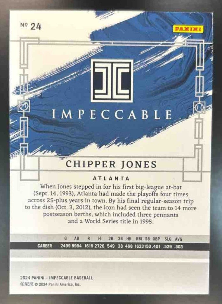 2024 Panini Impeccable Chipper Jones Holo Gold /10 #24 Atlanta Braves - Sports Cards